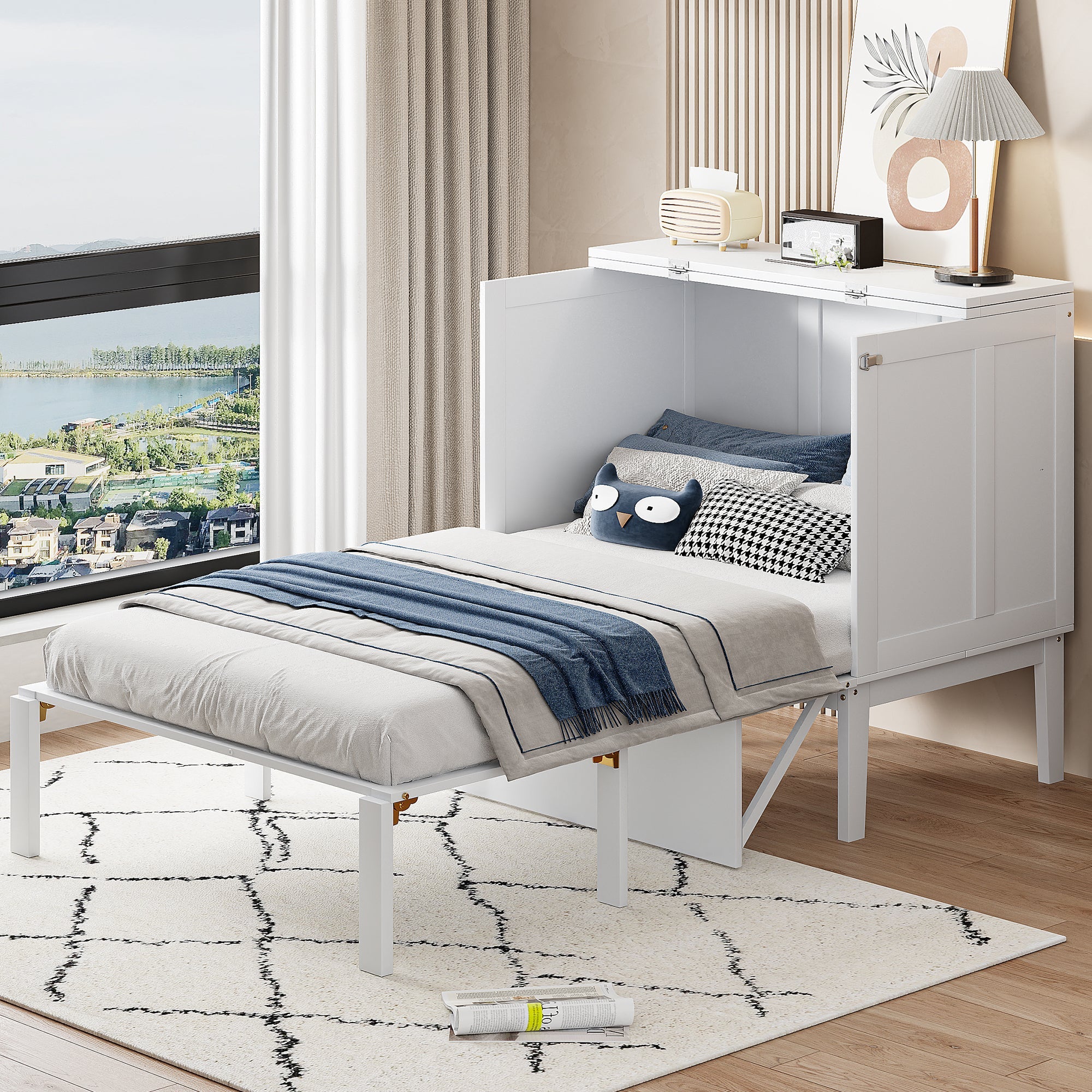 Logidon wall folding bed 90x200 cm white wall bed with slatted frame