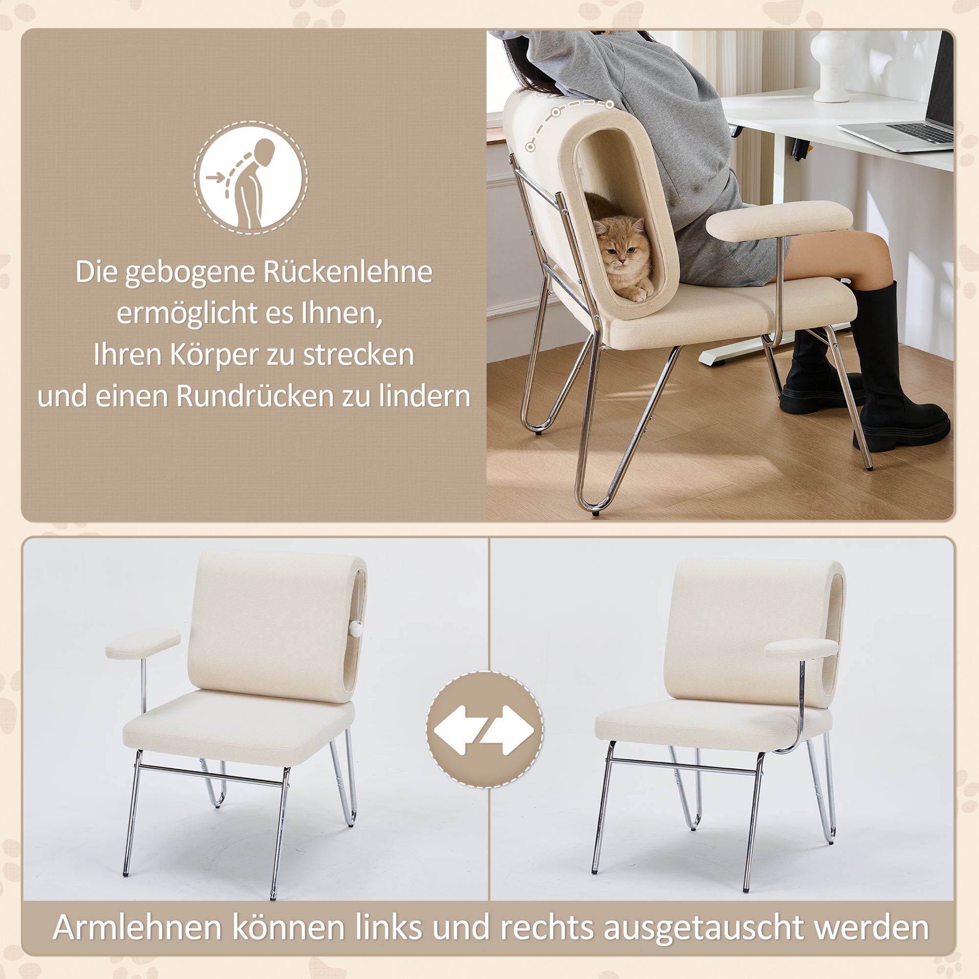 Logidon Bureaustoel Met Kattenmand Beige Brede Zitting