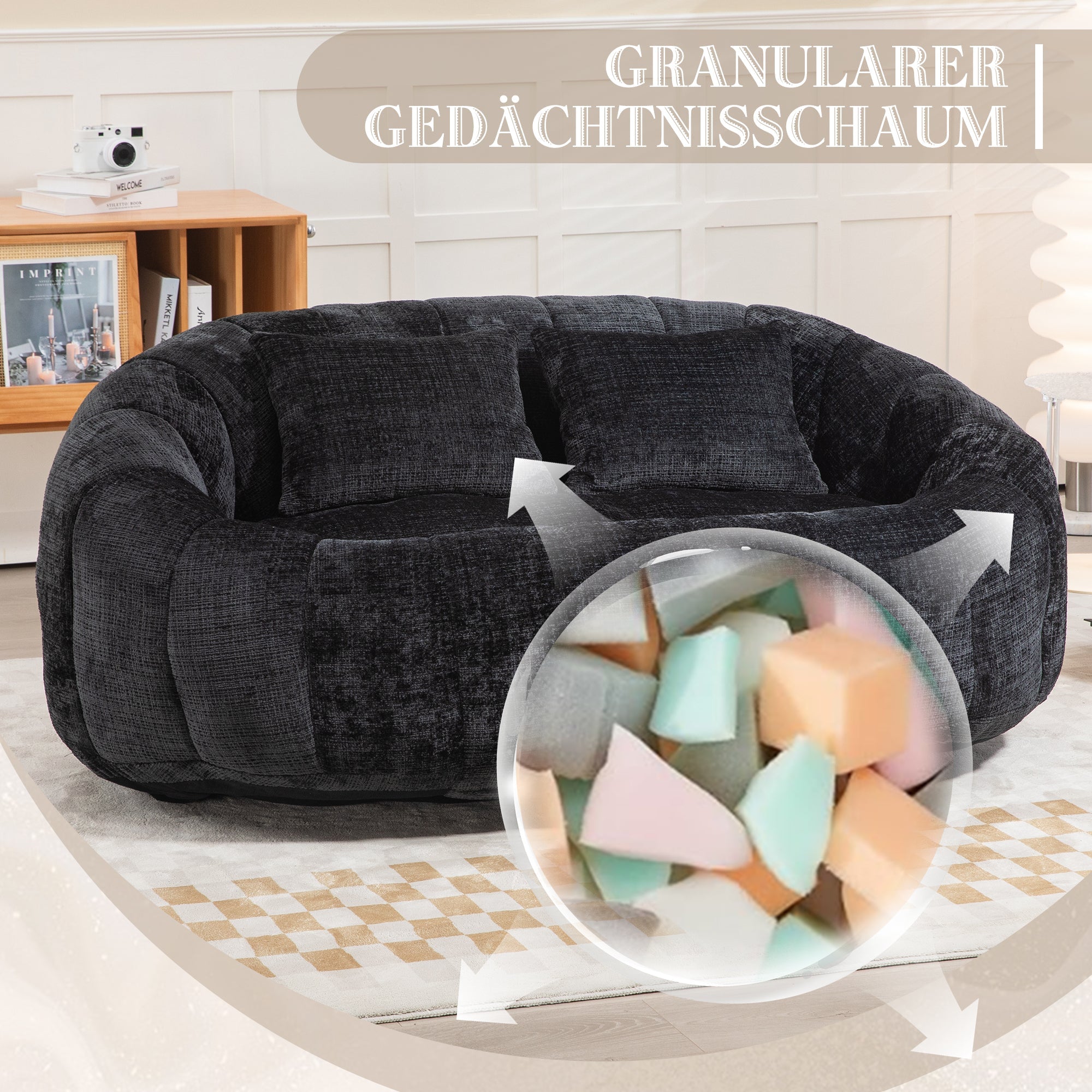 Logidon Luxe Zitzak met Hoge Rug Chenille Zwart 150x95 cm