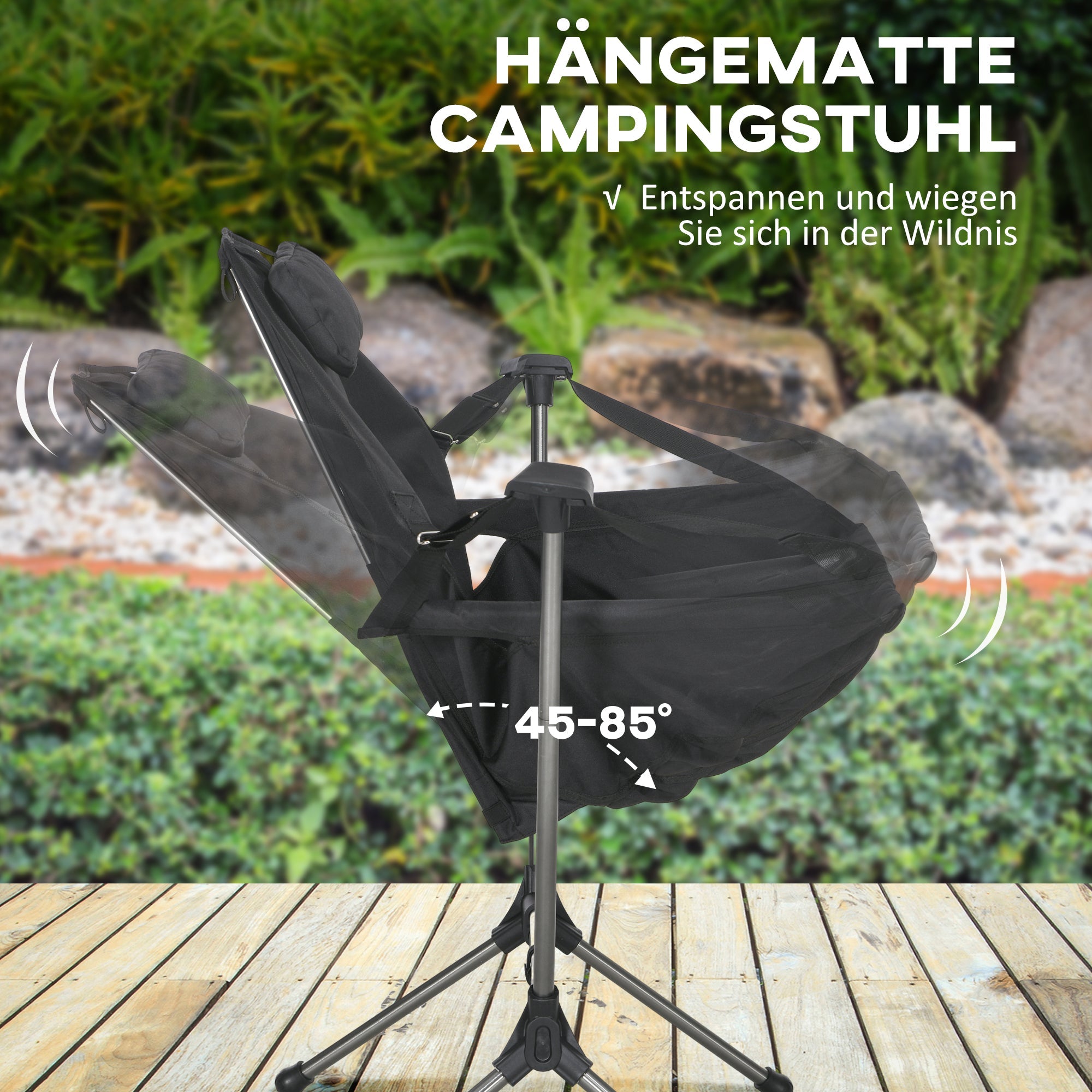 Logidon Hangmat Campingstoel Opvouwbaar tot 120kg Zwart Oxford