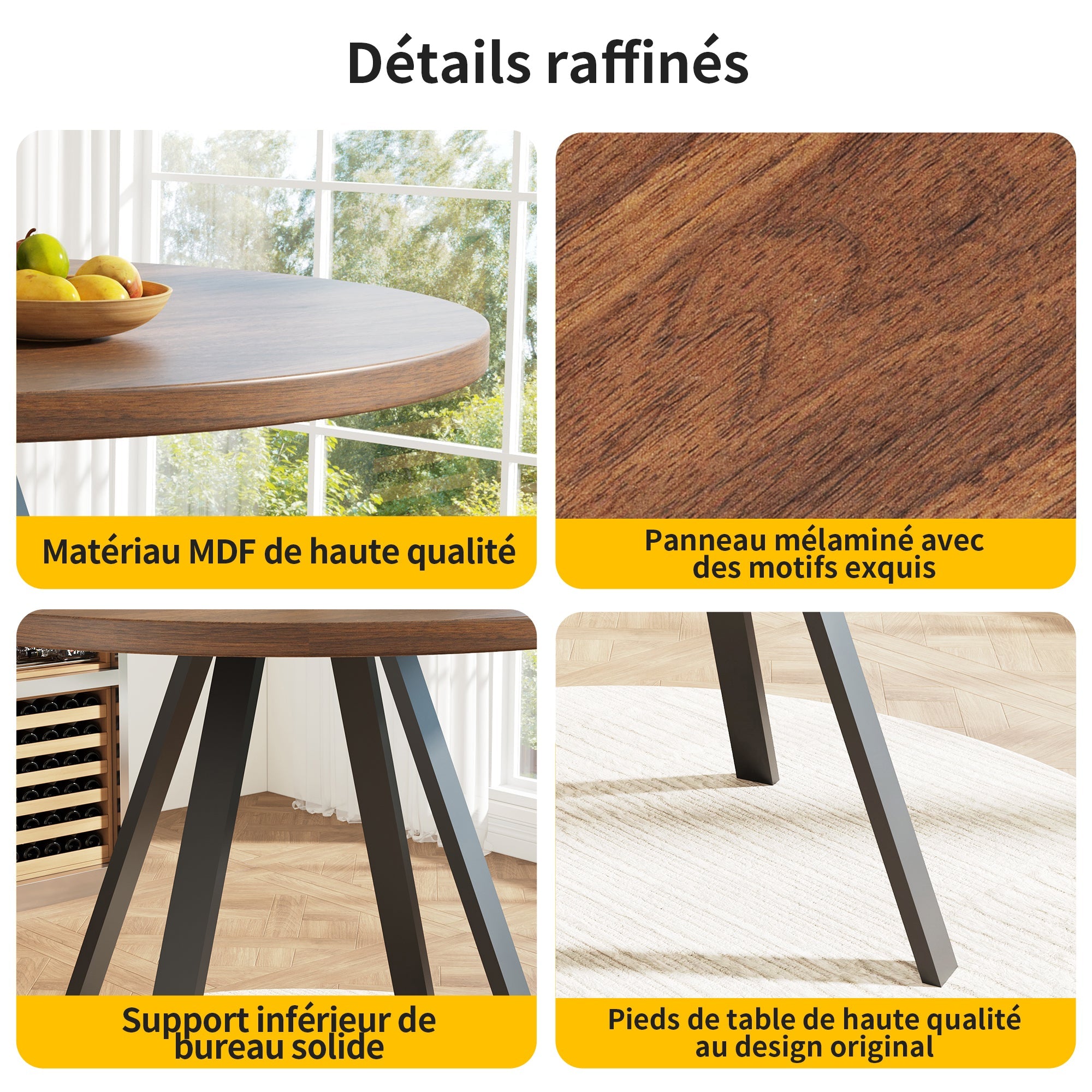 Logidon Ronde Eettafel Diameter 80 cm Walnoot Zwarte Poten