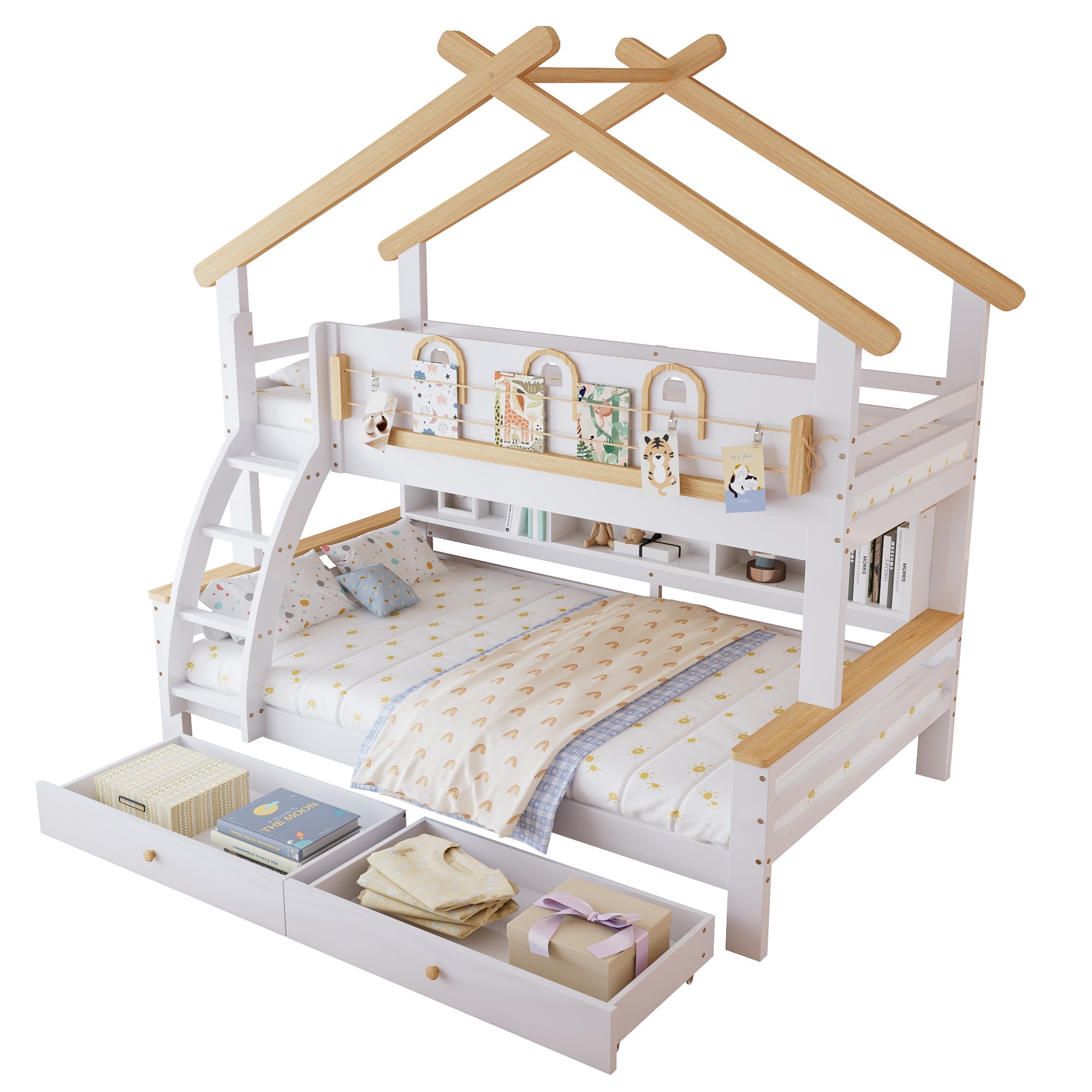 Logidon stapelbed wit naturel 90x200cm en 120x200cm twee lades