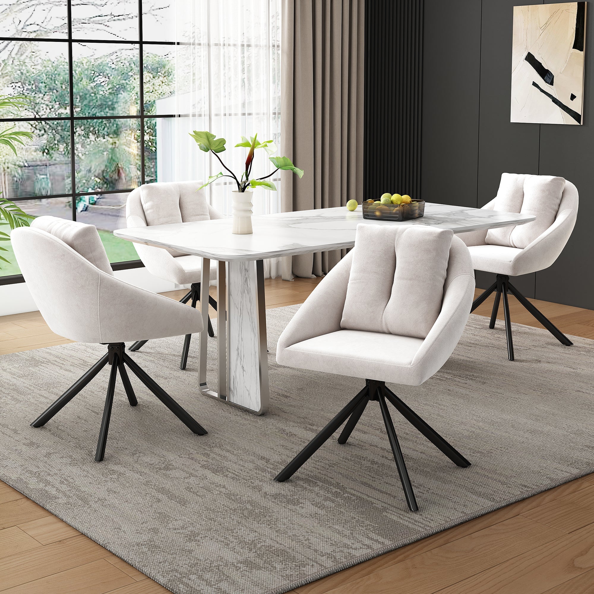 Logidon Modern Beige Velvet Swivel Chair Dining Table Chair Set of 2