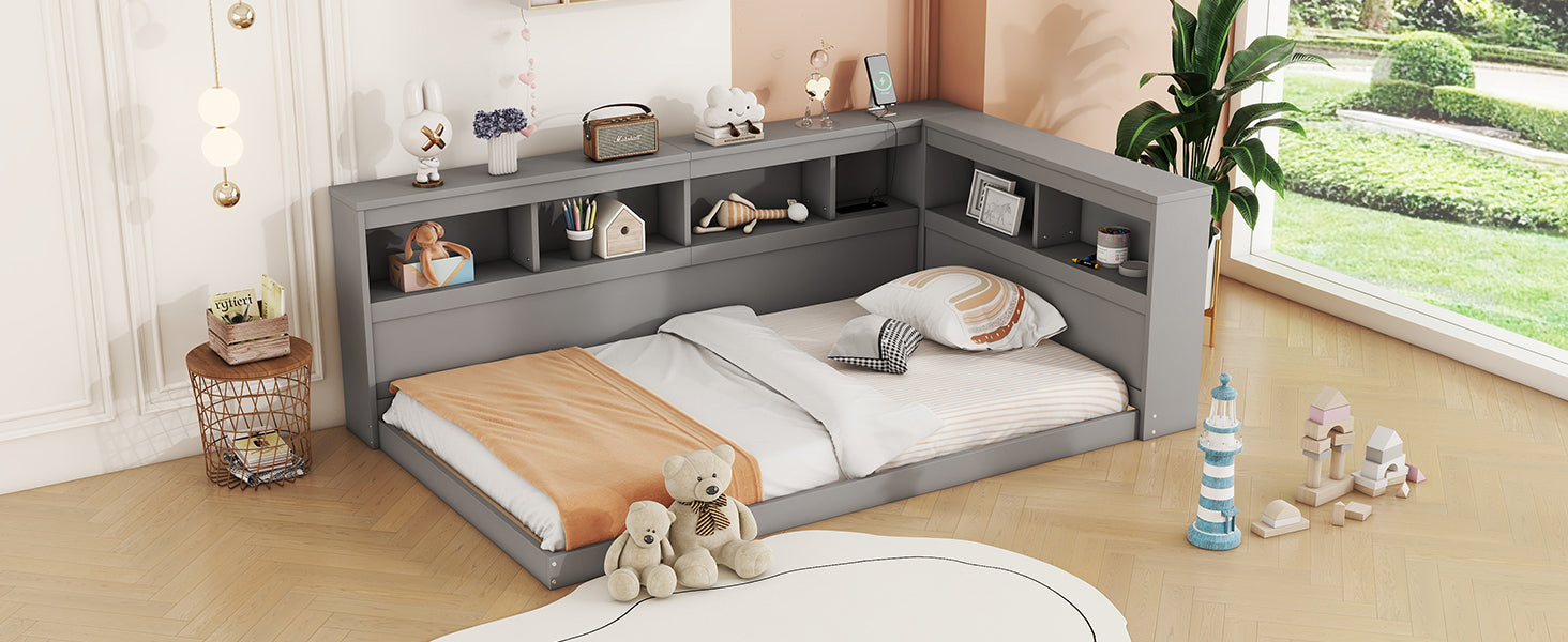 Logidon daybed 90x200 grijs inclusief stopcontact en USB lattenbodem