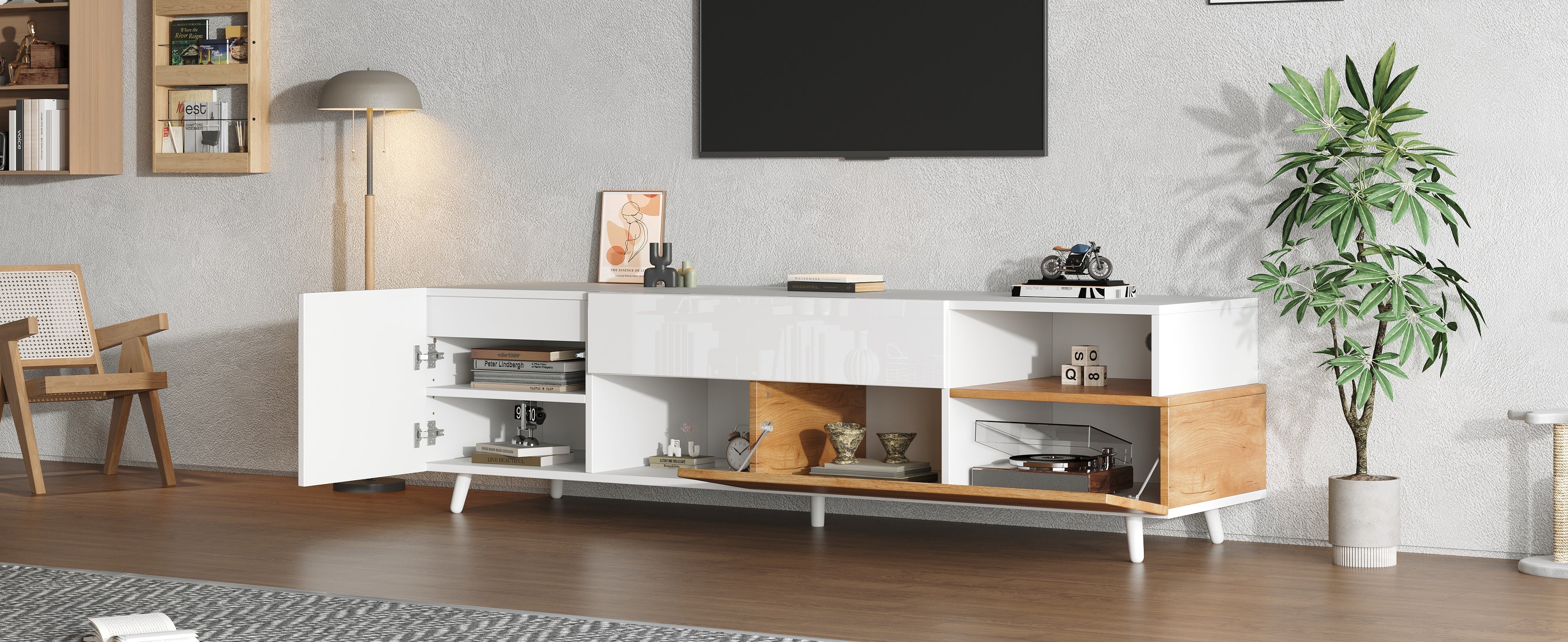 Logidon TV-meubel 180x38x50 cm witte houtlook deur en lade