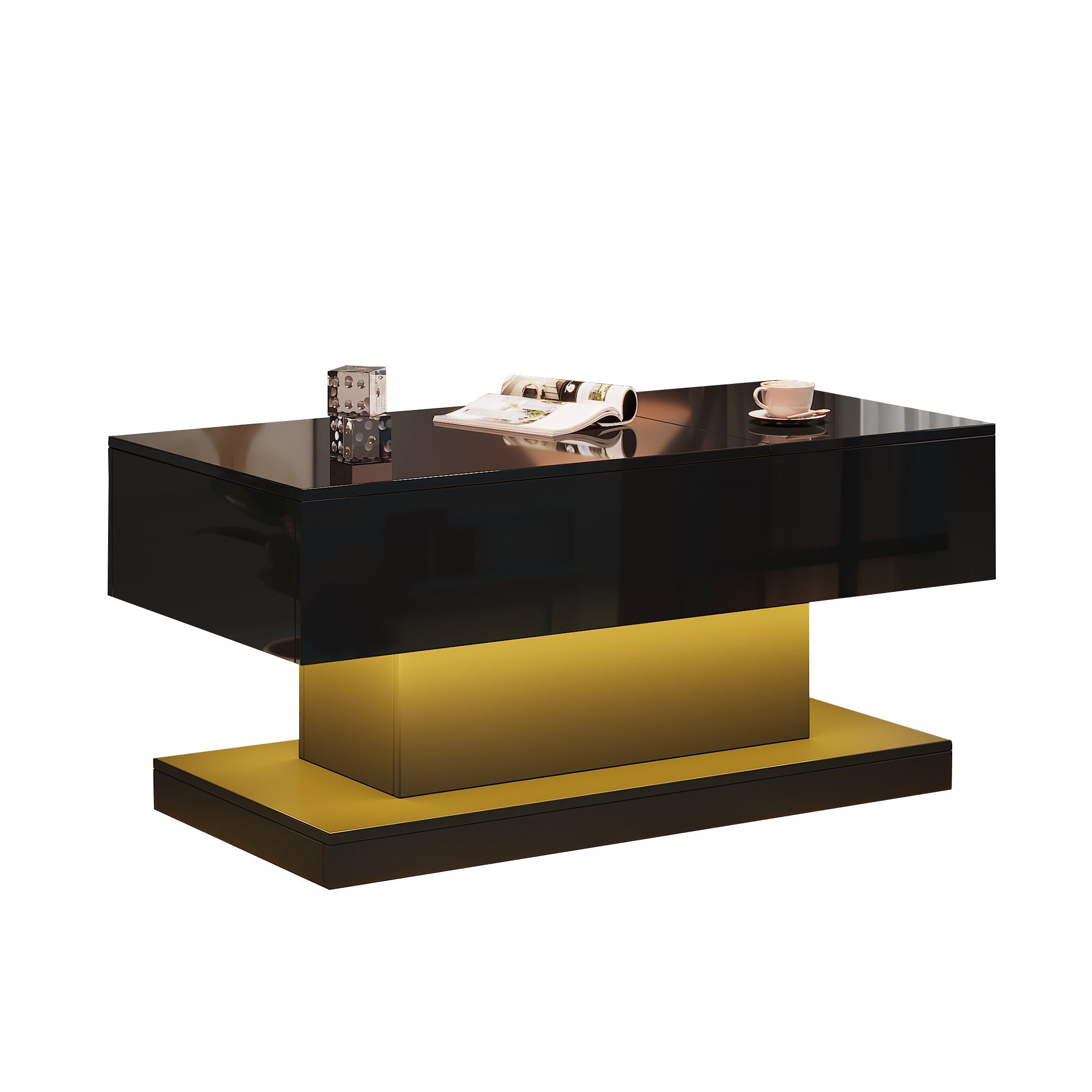 Logidon hoogglans liftsalontafel zwart 100x50x45 cm LED-verlichting