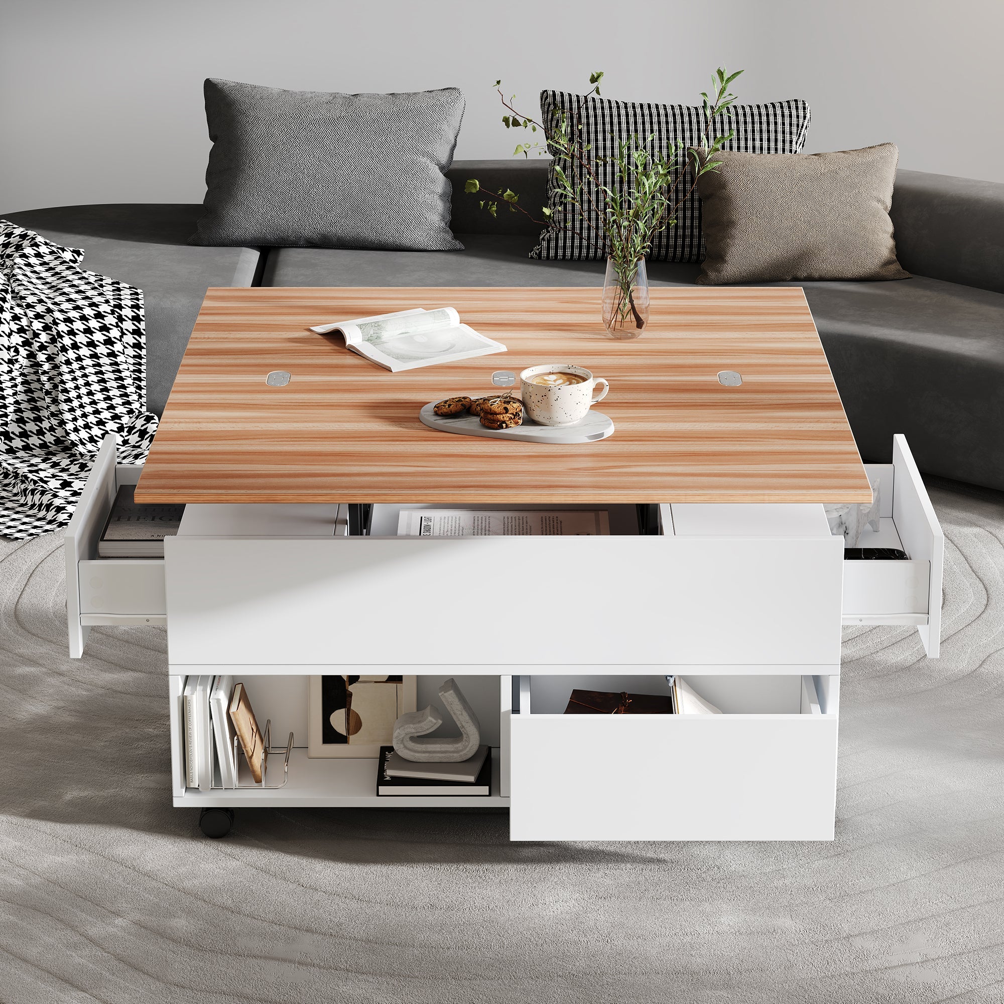 Logidon salontafel Lift Top 100x50 wit houtlook met 4 lades