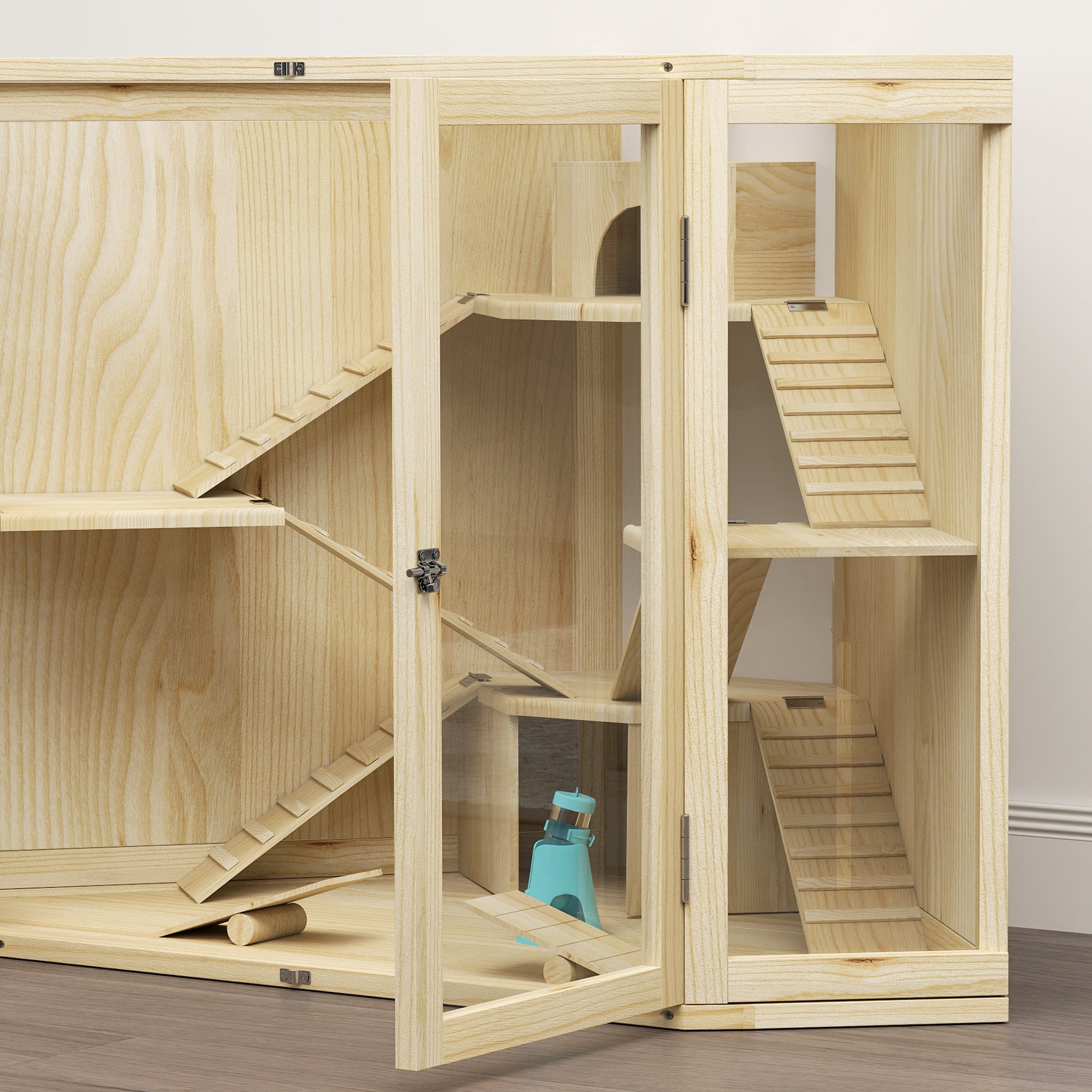 Logidon hamsterkooi hout naturel 4 niveaus voerstation
