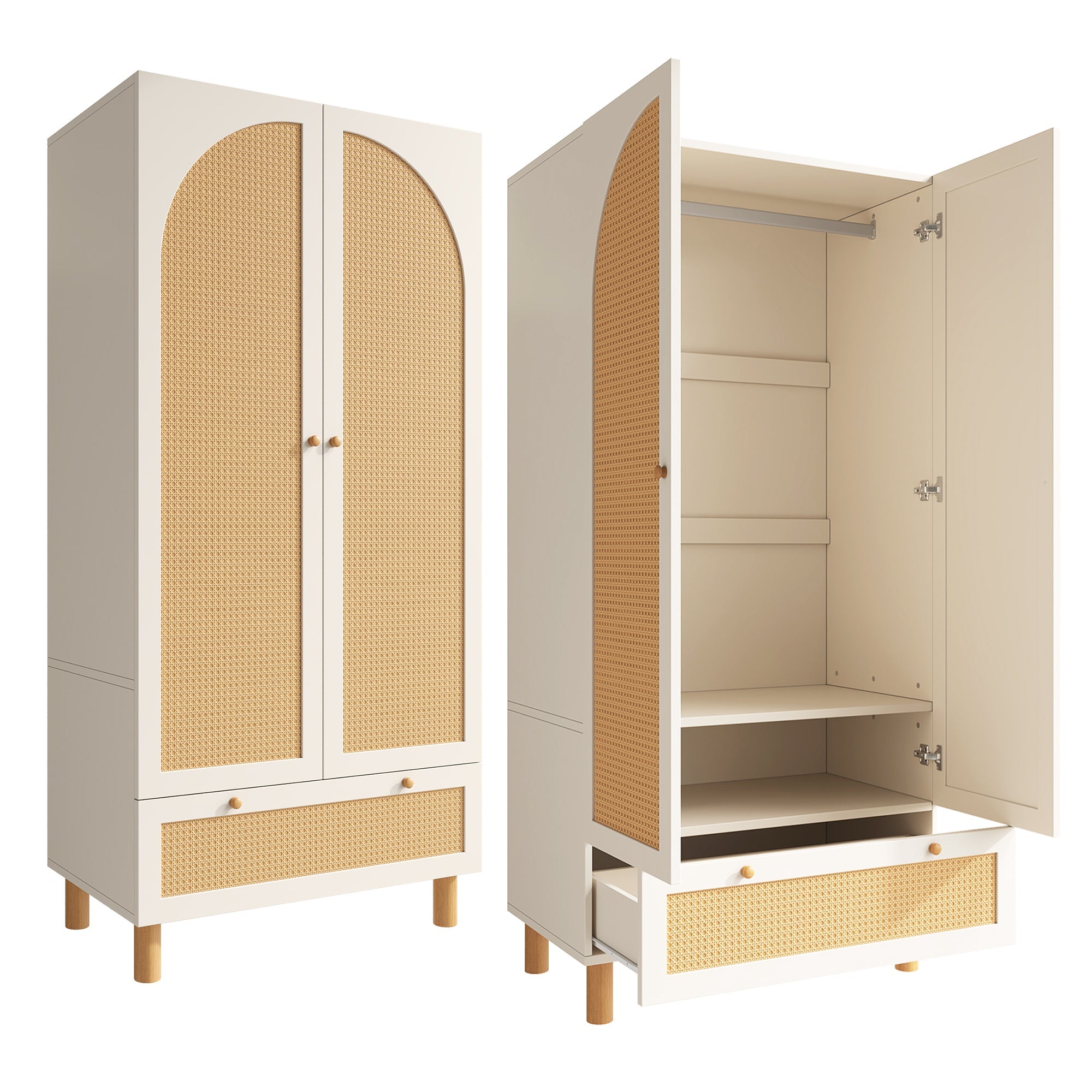 Logidon kledingkast wit met rotan deuren 180x85x52 cm landelijke stijl