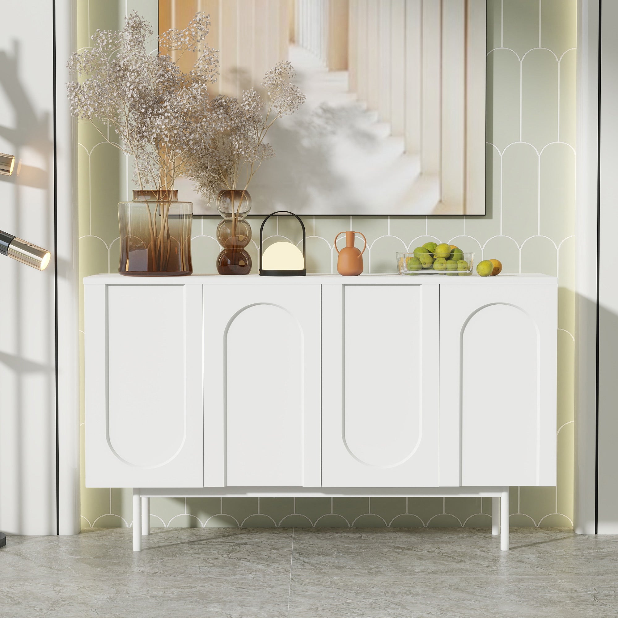 Logidon dressoir zuiver wit met 4 deuren in boogpatroon 140x42x80 cm