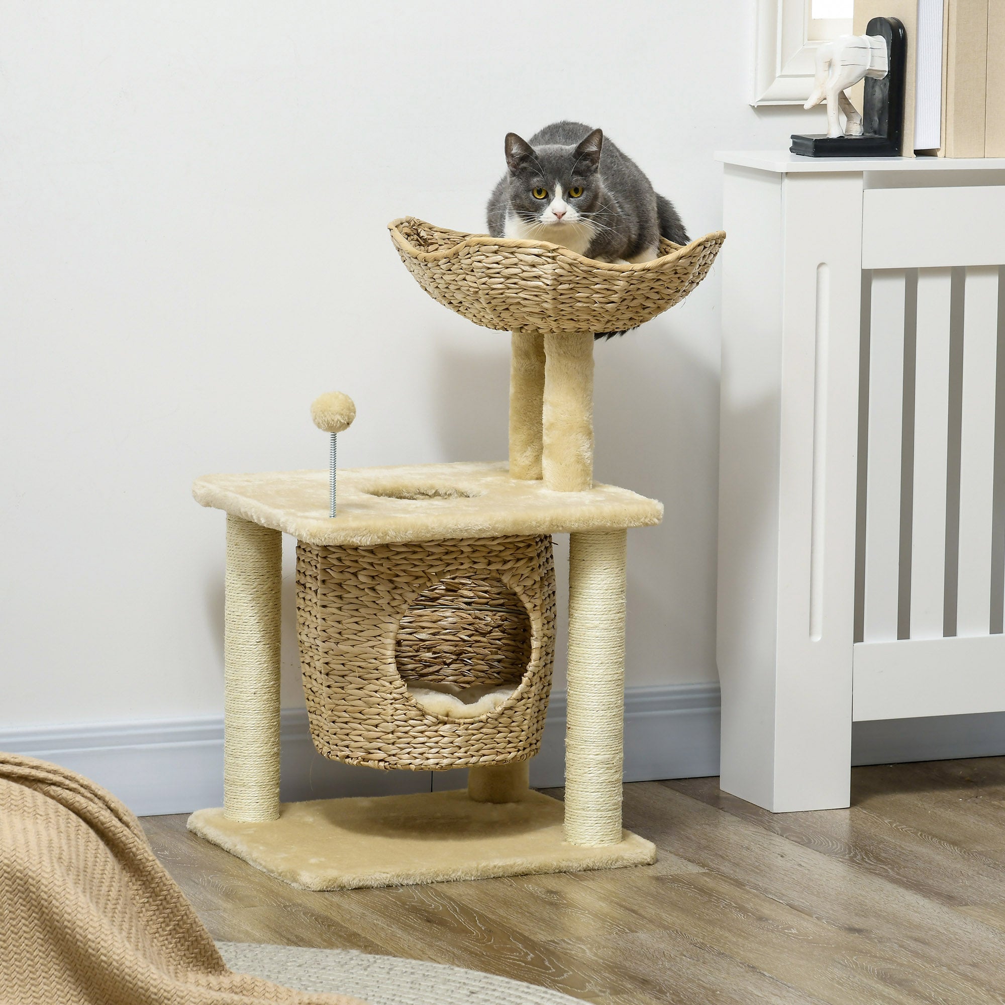 Logidon kattenkrabpaal klein beige met grot en speelbal