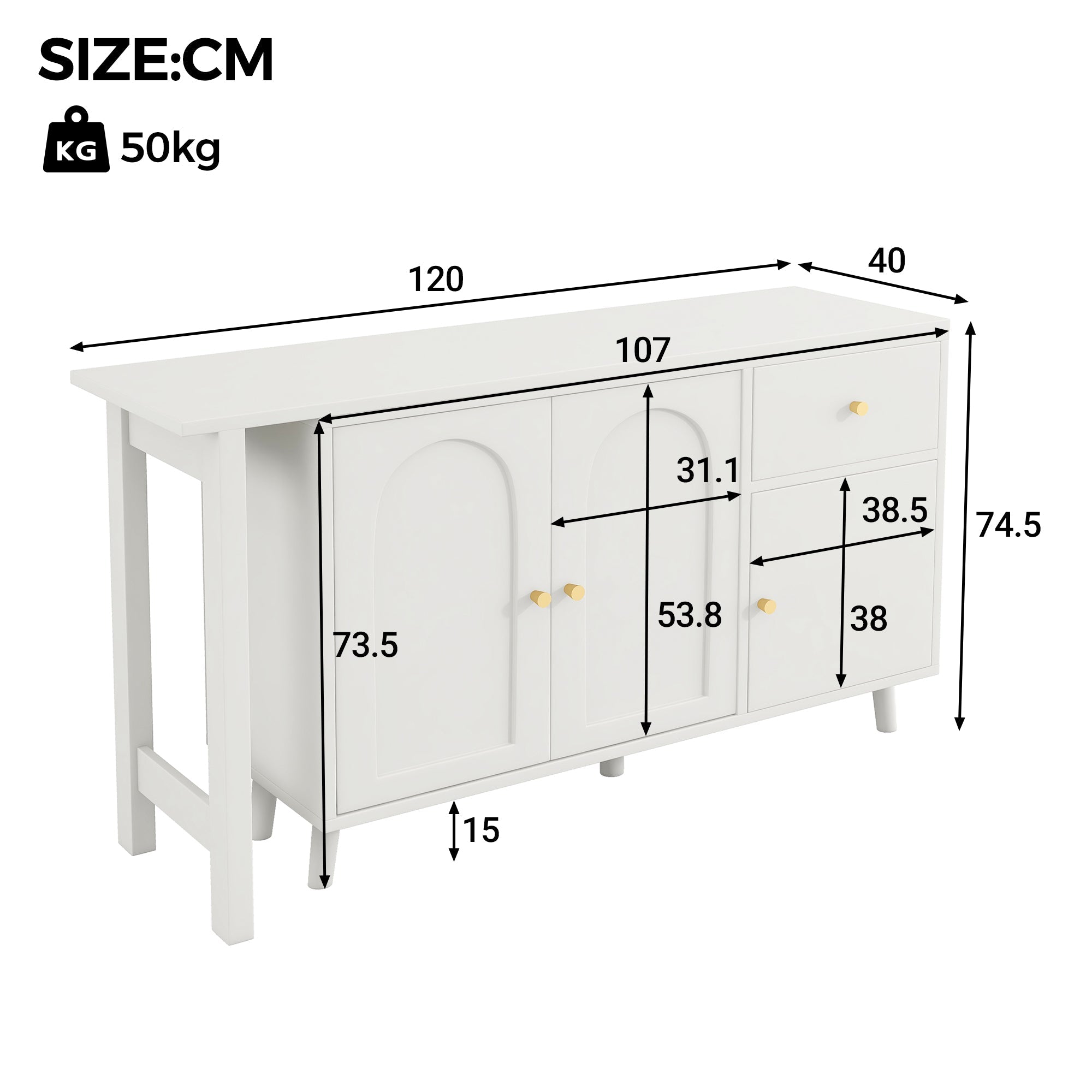 Logidon 2 in 1 desk sideboard white 120x40x74.5 cm 360 degrees