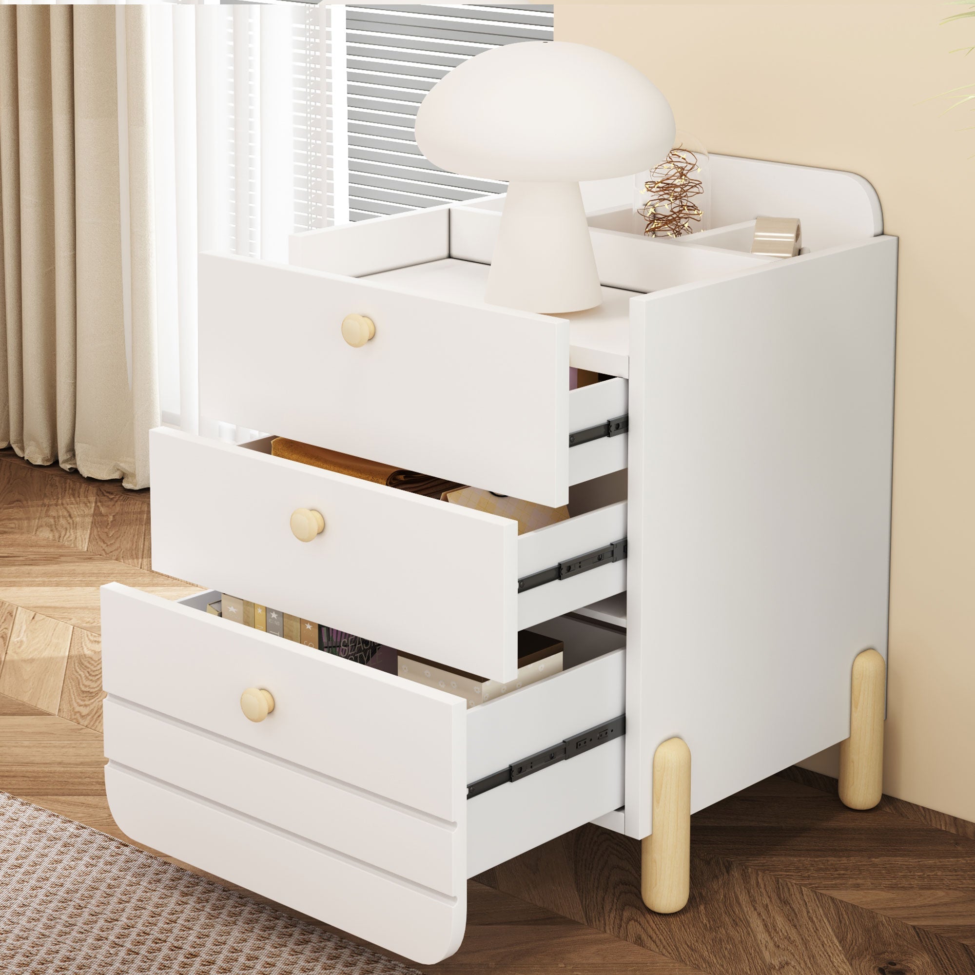 Logidon nachtkastje 3 lades wit houten poten elegant