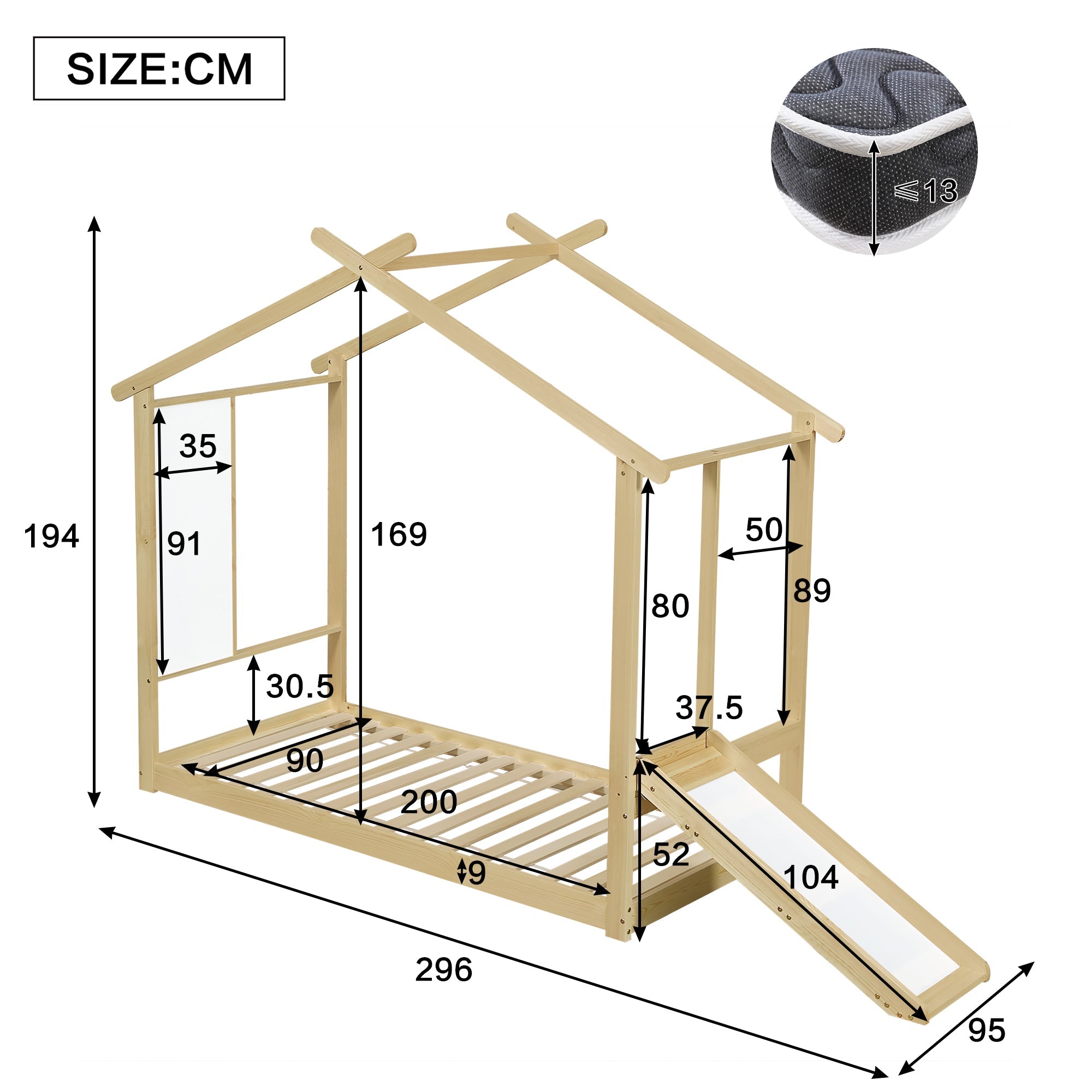 Logidon Kinderbed Met Schuifdak Design 90x200 Naturel