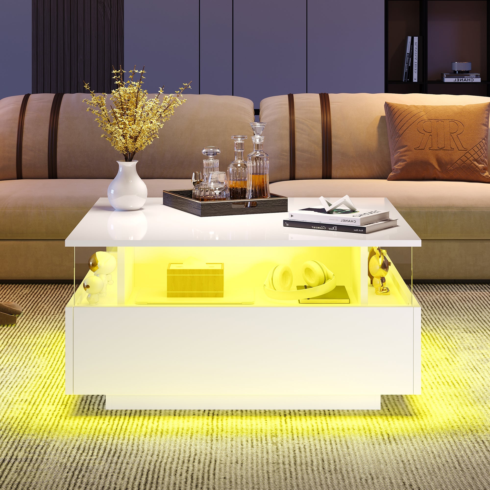 Logidon witte hoogglans salontafel 70x70x41 cm met LED-verlichting
