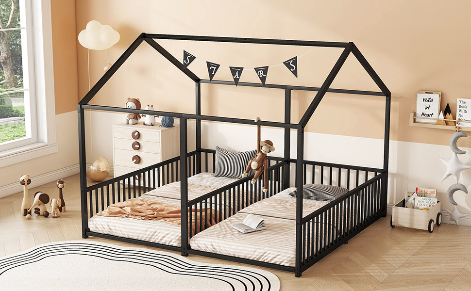 Logidon Metalen Bed Kinderbed 90x200 cm Zwart met Reling
