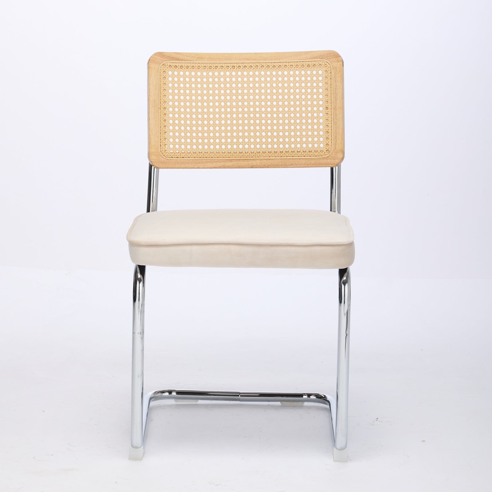 Logidon eettafel stoelen set van 2 velours zitting rotan rugleuning chroom frame beige