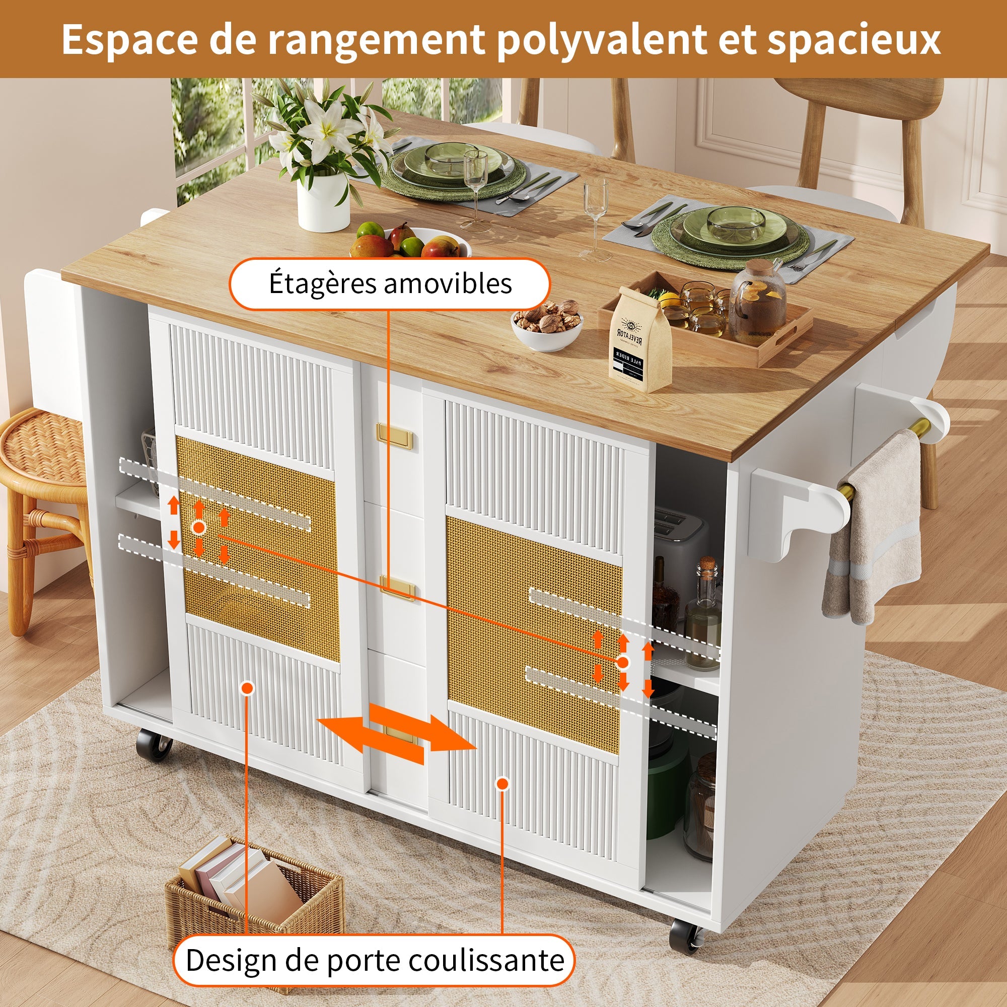 Logidon Kitchen Island Extendable with Wheels White 146x70x90 cm