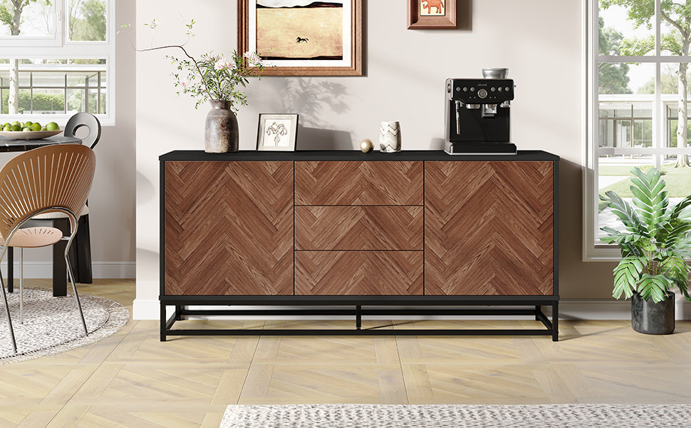 Logidon dressoir 145x40x67 Moderne ladekast 3 laden 2 deuren