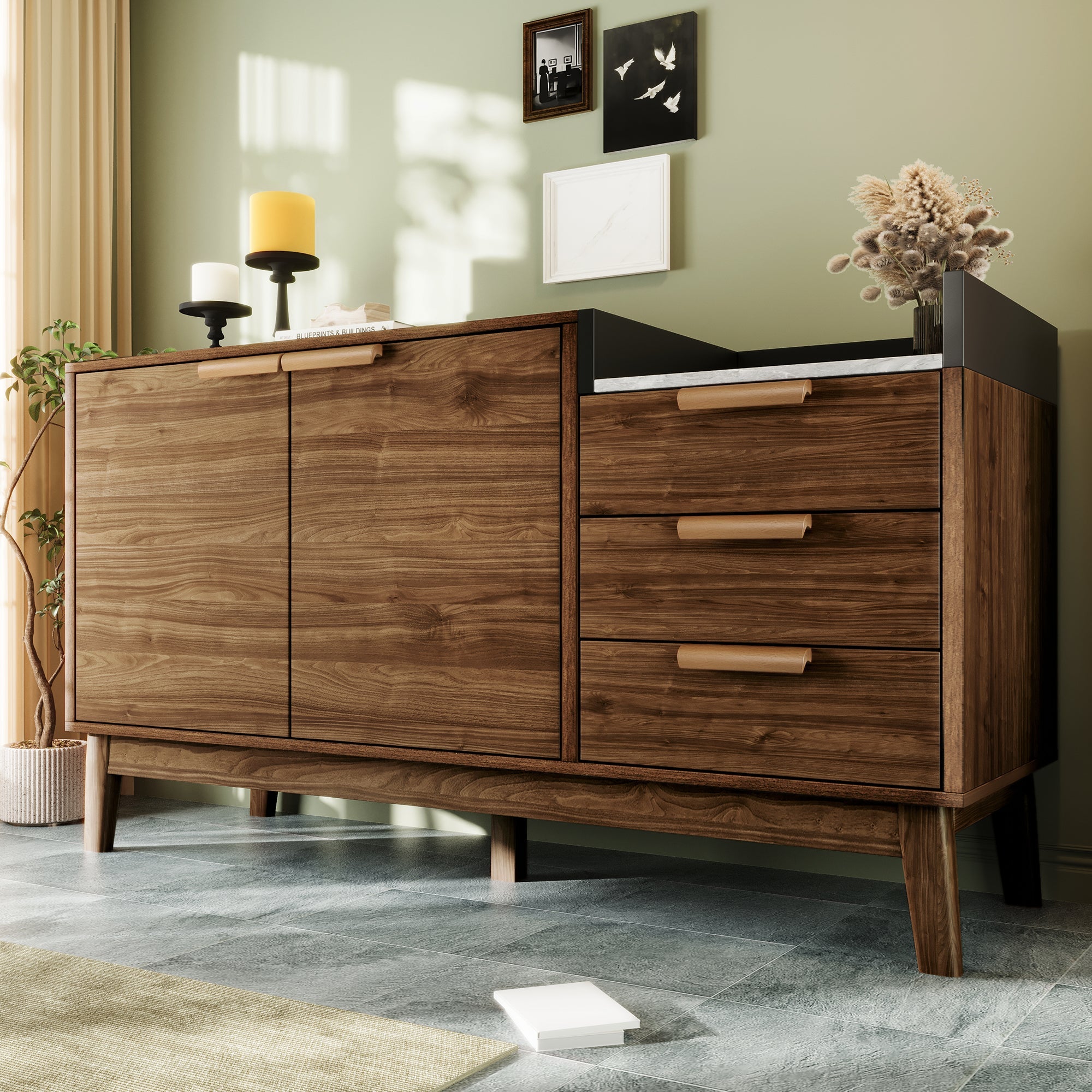 Logidon woonkamer ladekast eiken decor marmerlook blad 3 lades