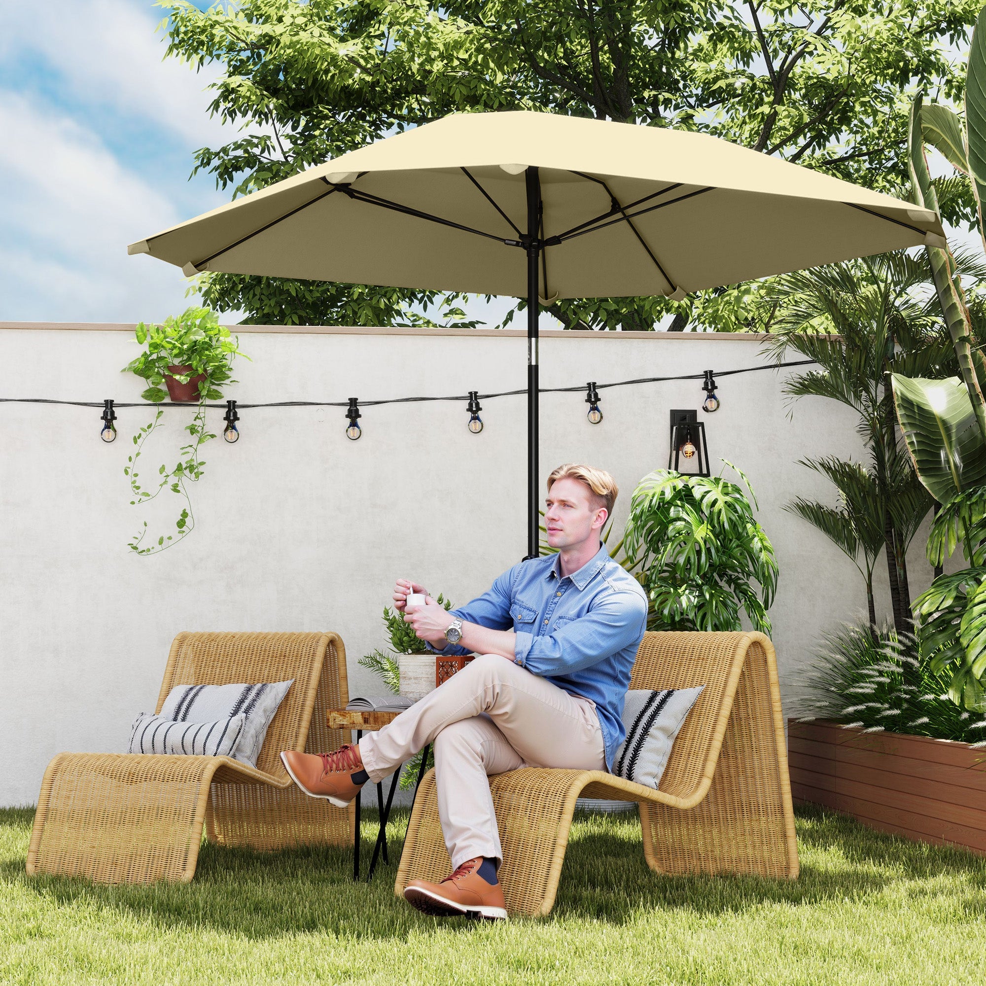 Logidon parasol 233 cm beige achthoekig met klapfunctie