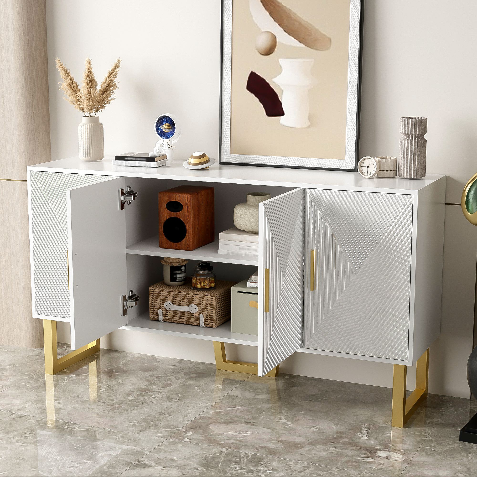 Logidon dressoir 4 deuren 150 cm wit hoogglans gouden handgrepen