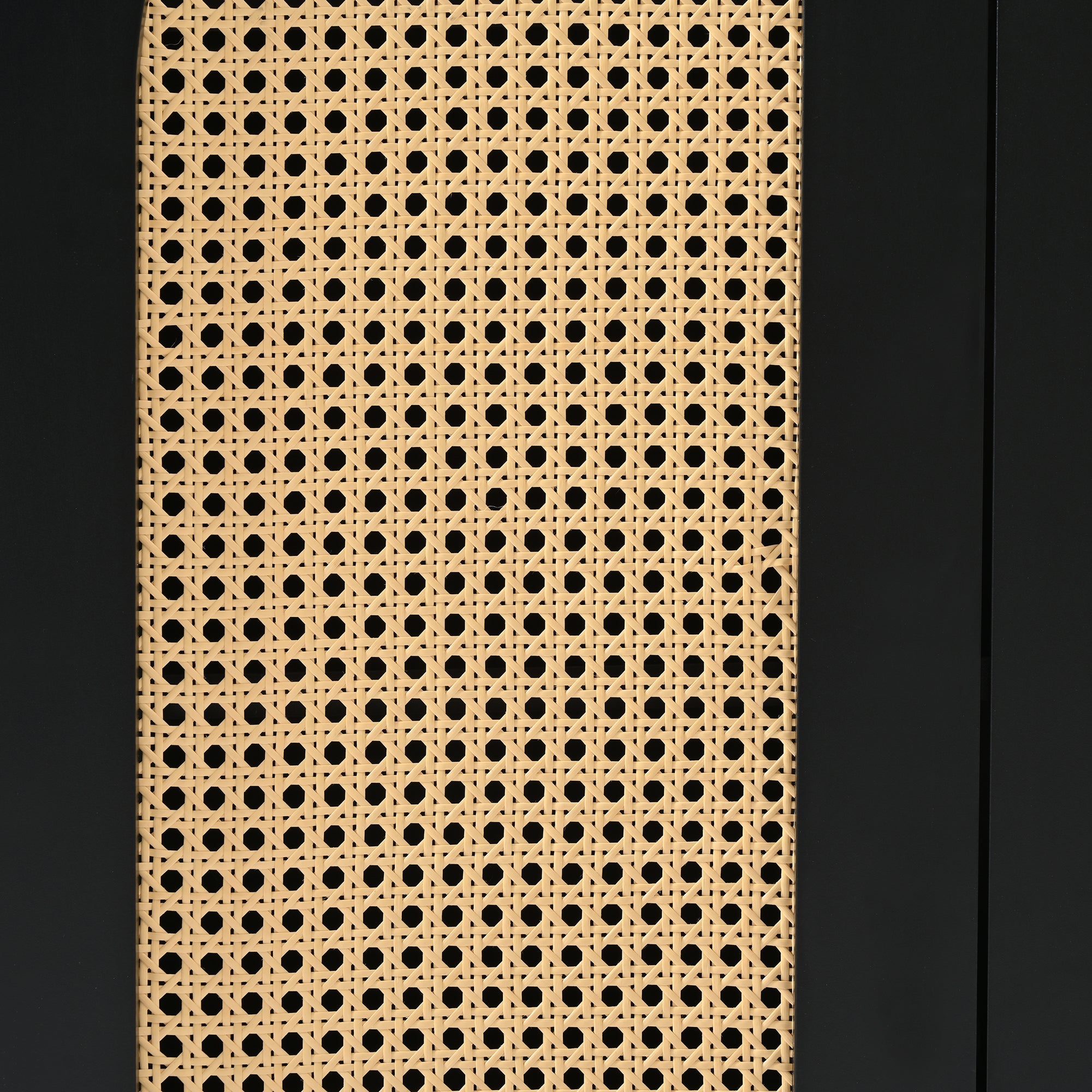 Logidon Dressoir Zwart Met Rotan Deuren Modern Buffet 145x40x80