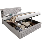 Logidon gestoffeerd bed 160x200 grijs met inbouwspot USB opbergruimte lattenbodem