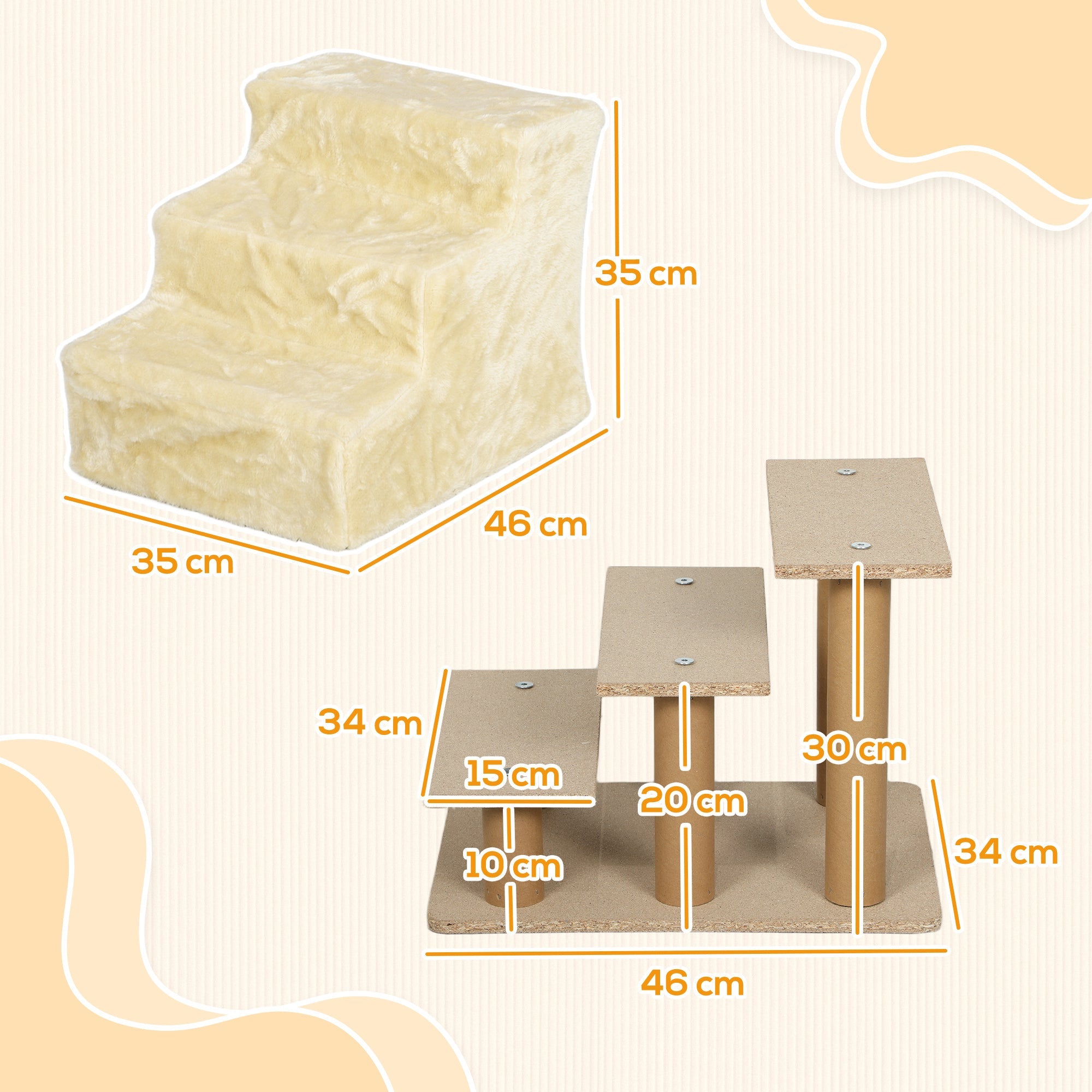 Logidon PawHut hondentrap 3-trede 35 cm pluche look beige