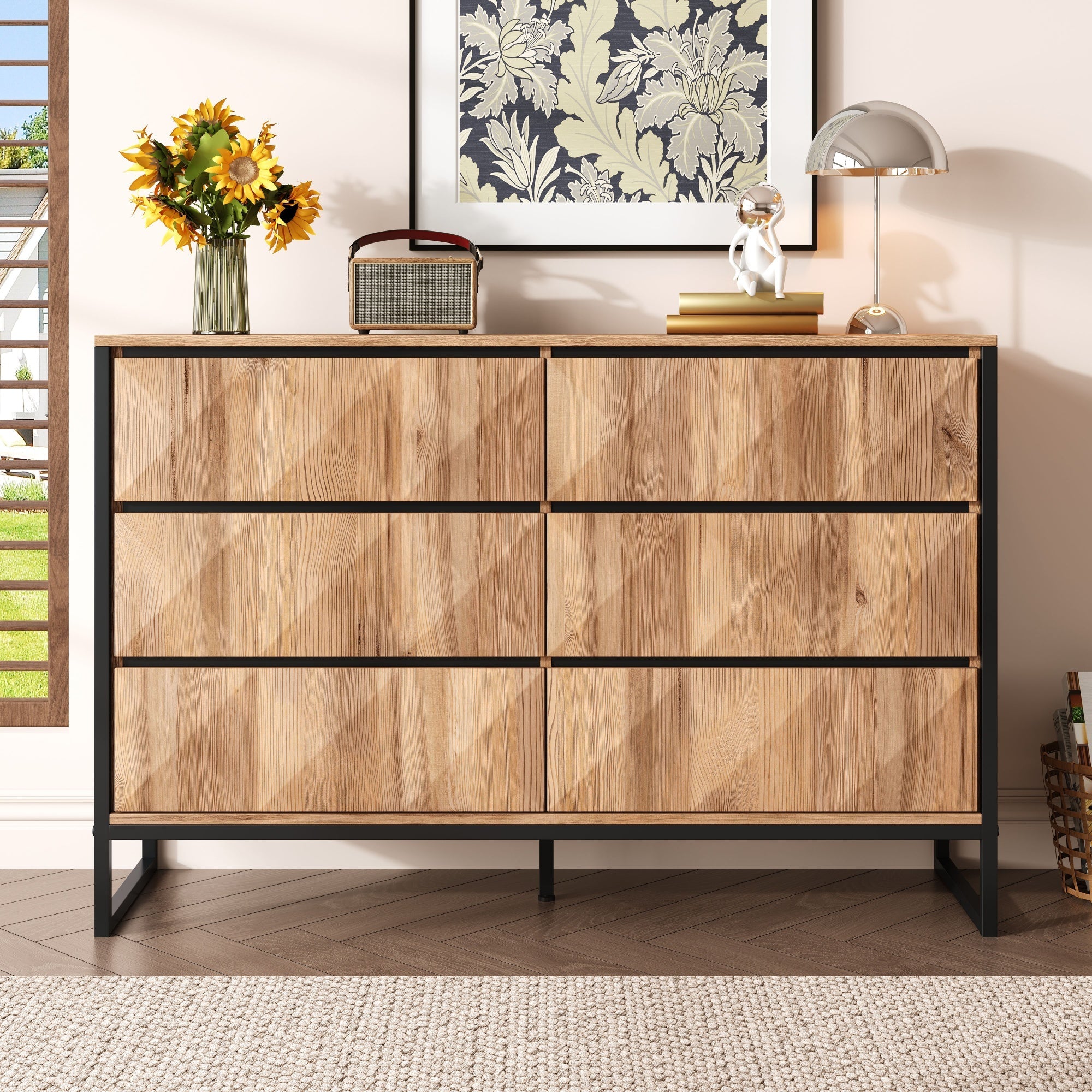 Logidon dressoir 120x40x80 zwart houtlook 6 lades