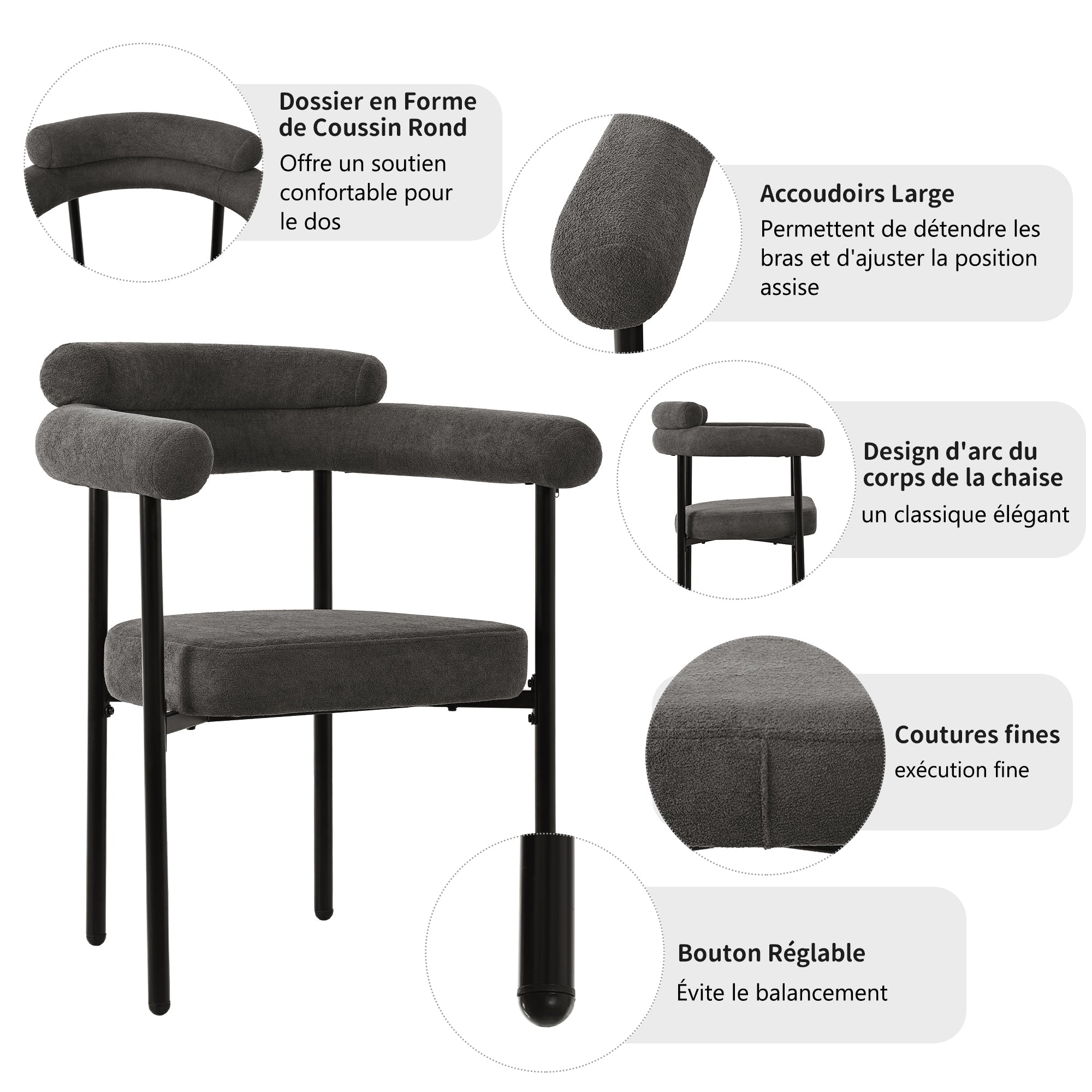 Logidon Dining Room Chairs Set of 4 Dark Gray Velvet Ergonomic W70 D62 cm