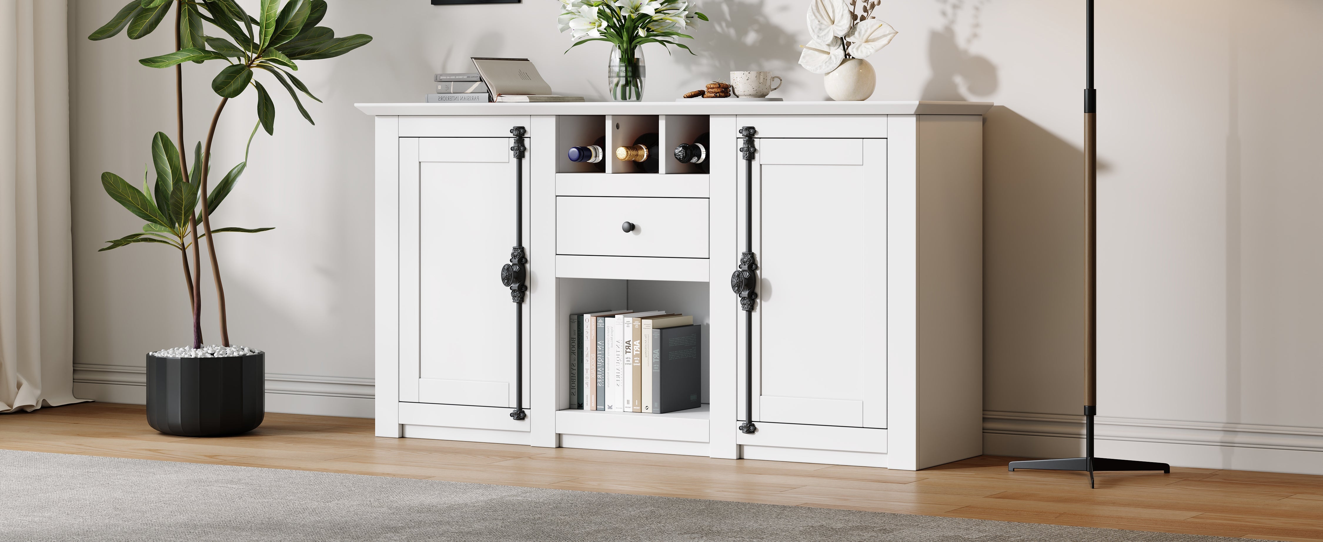 Logidon dressoir 130x35x70 cm wit 2 deuren, 1 lade, 3 wijnvakken