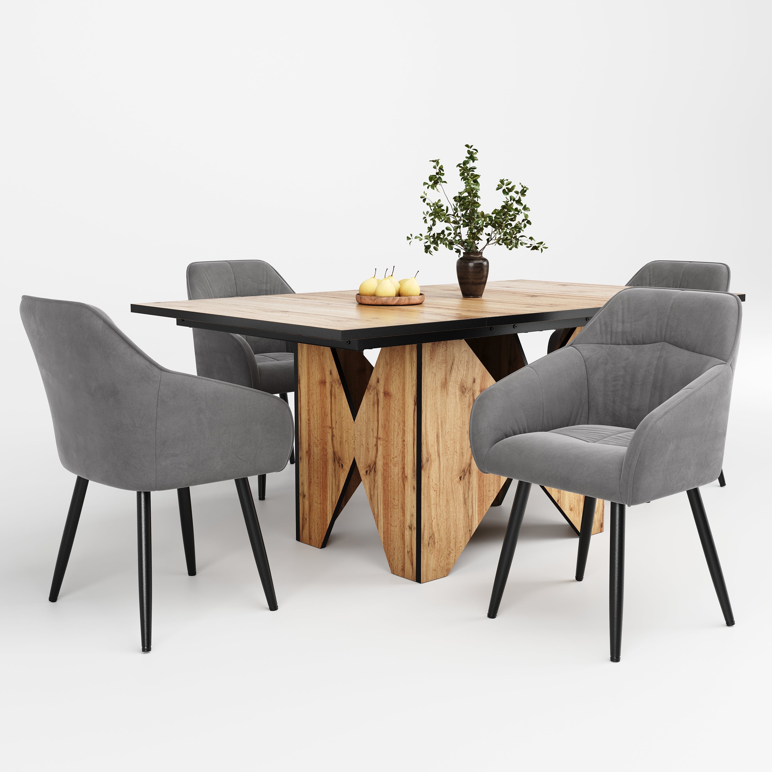 Logidon eettafelset 5-delig 138x80 cm met houtnerf grijze stoelen