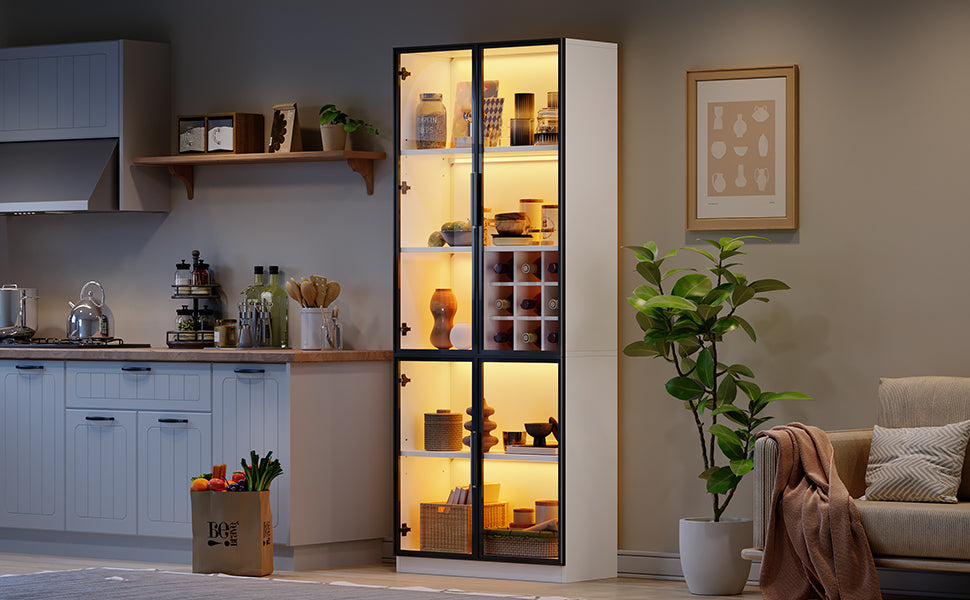 Logidon showcase 80x35x200 white glass doors LED lighting wine rack