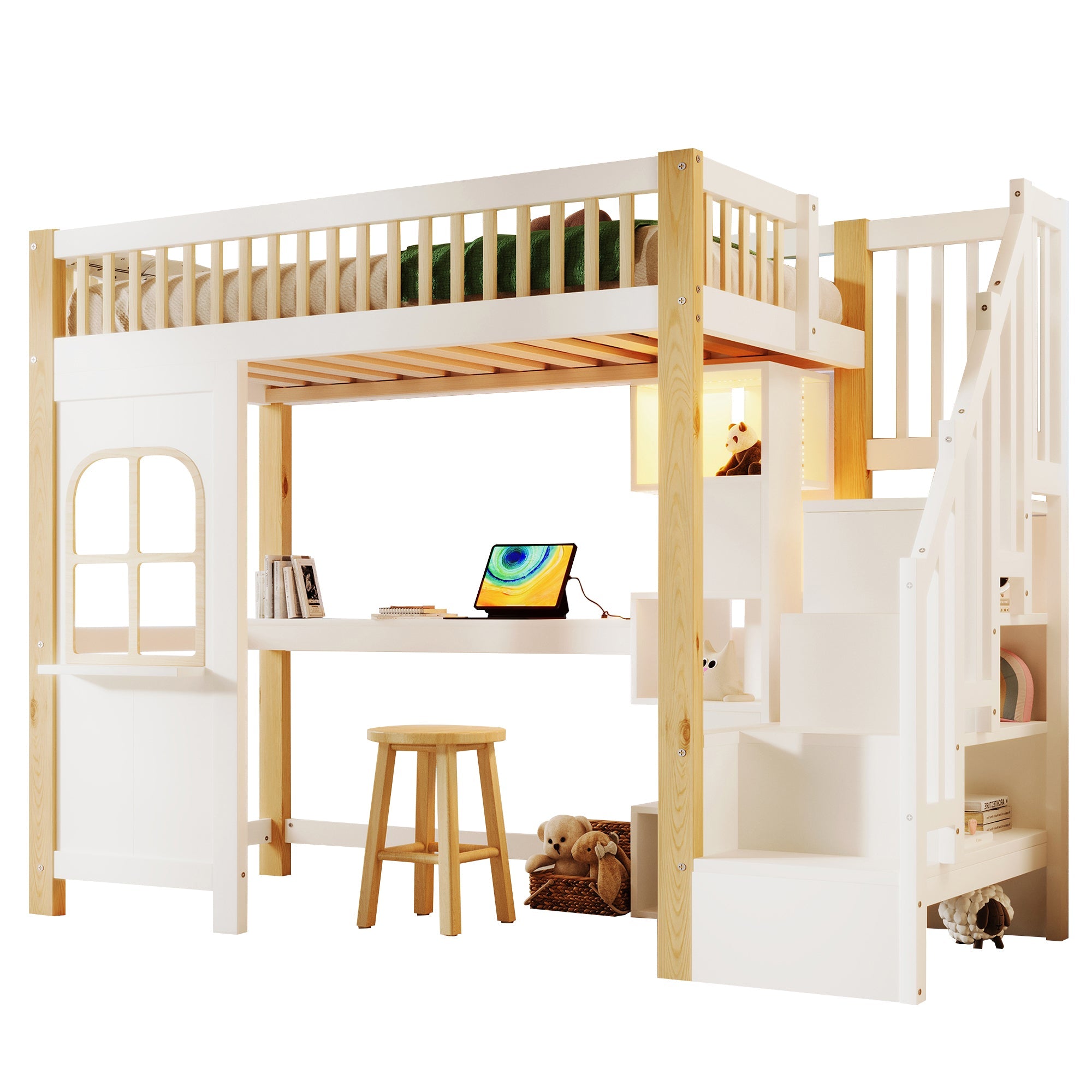 Logidon hoogslaper 90x200cm met LED verlichting raamvorm wit naturel
