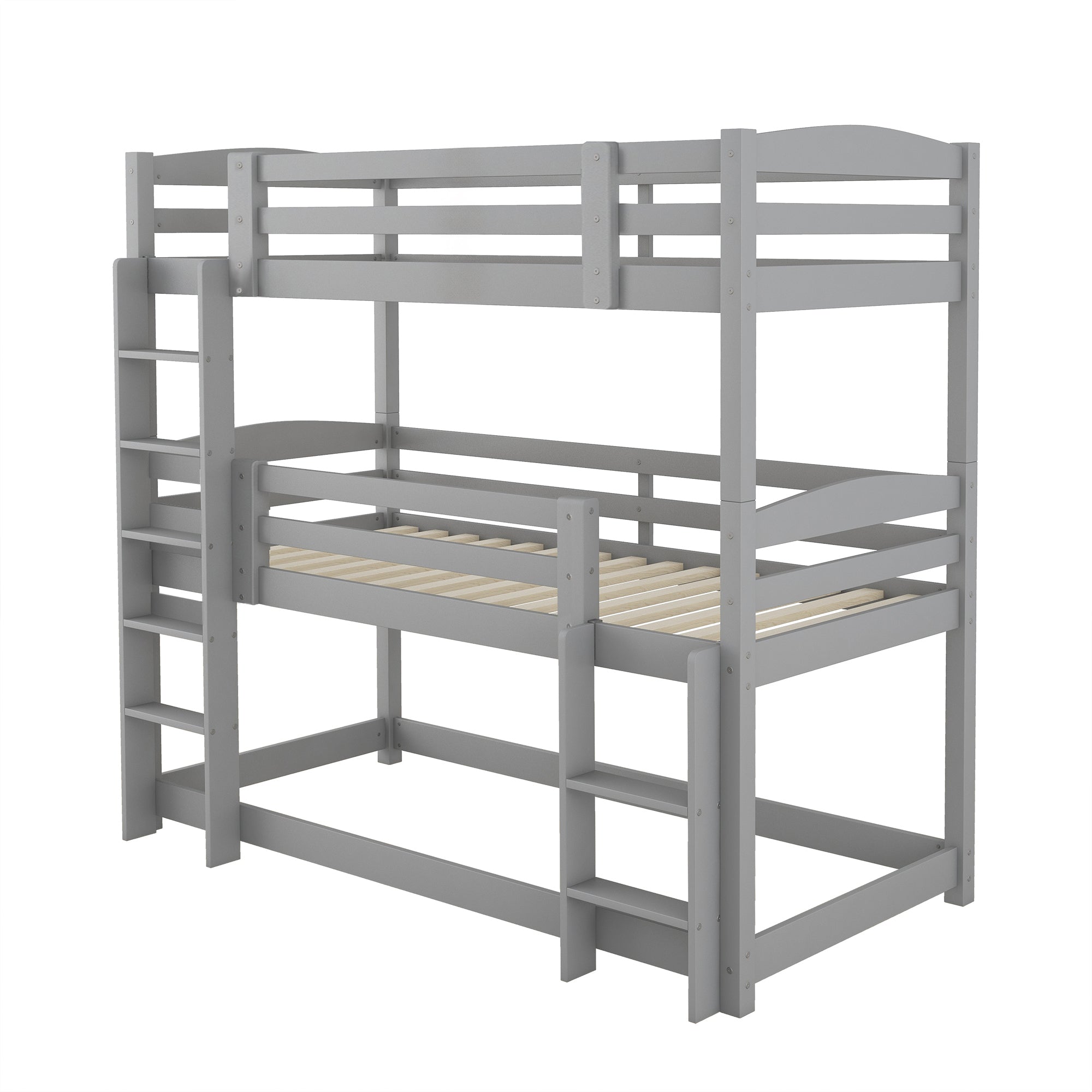 Logidon stapelbed 90x200 grijs hout driepersoonsbed kinderen