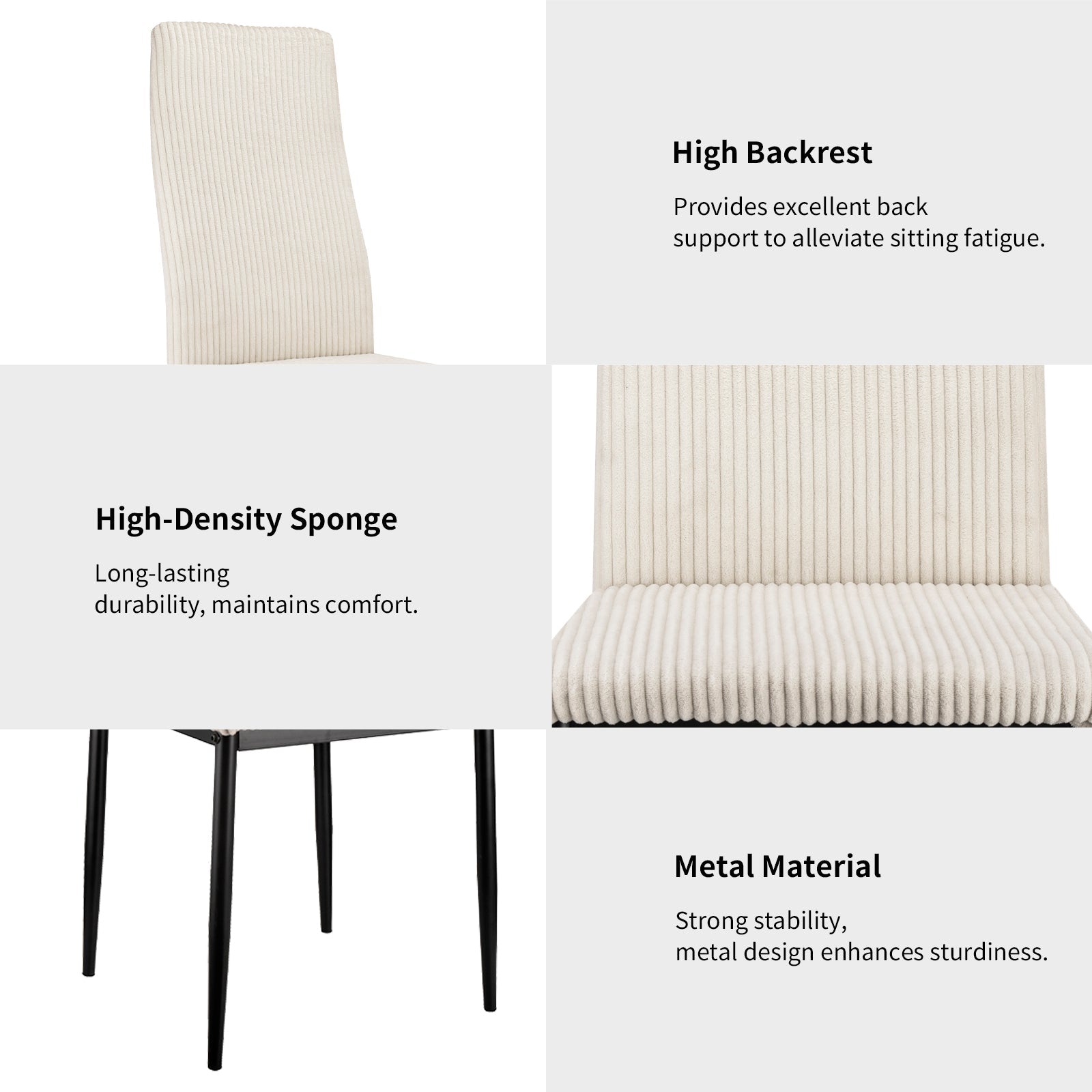 Logidon Eetkamerstoel set van 4 beige corduroy hoge rugleuning