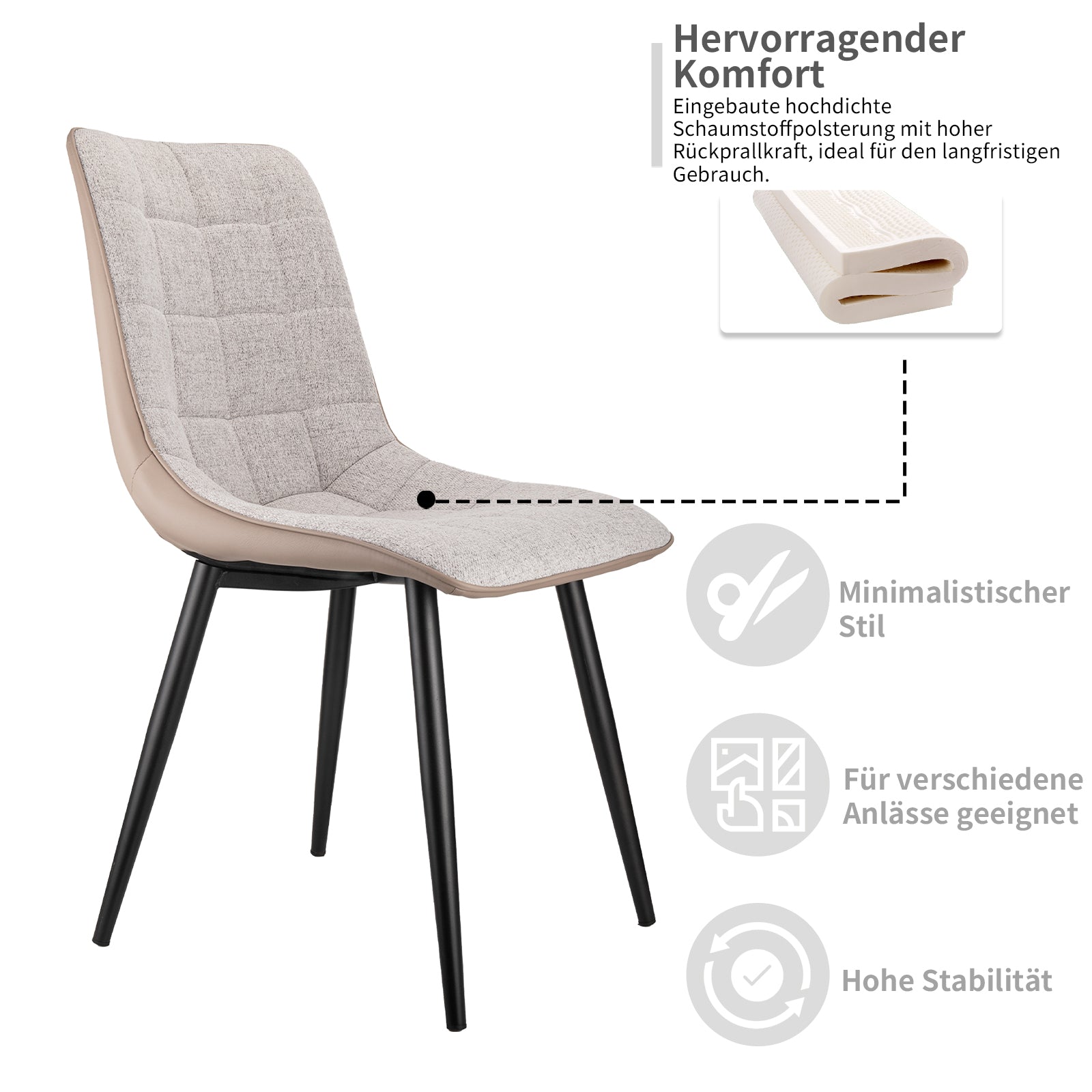 Logidon set van 2 gestoffeerde stoelen grijs linnen stof kunstleer metalen frame
