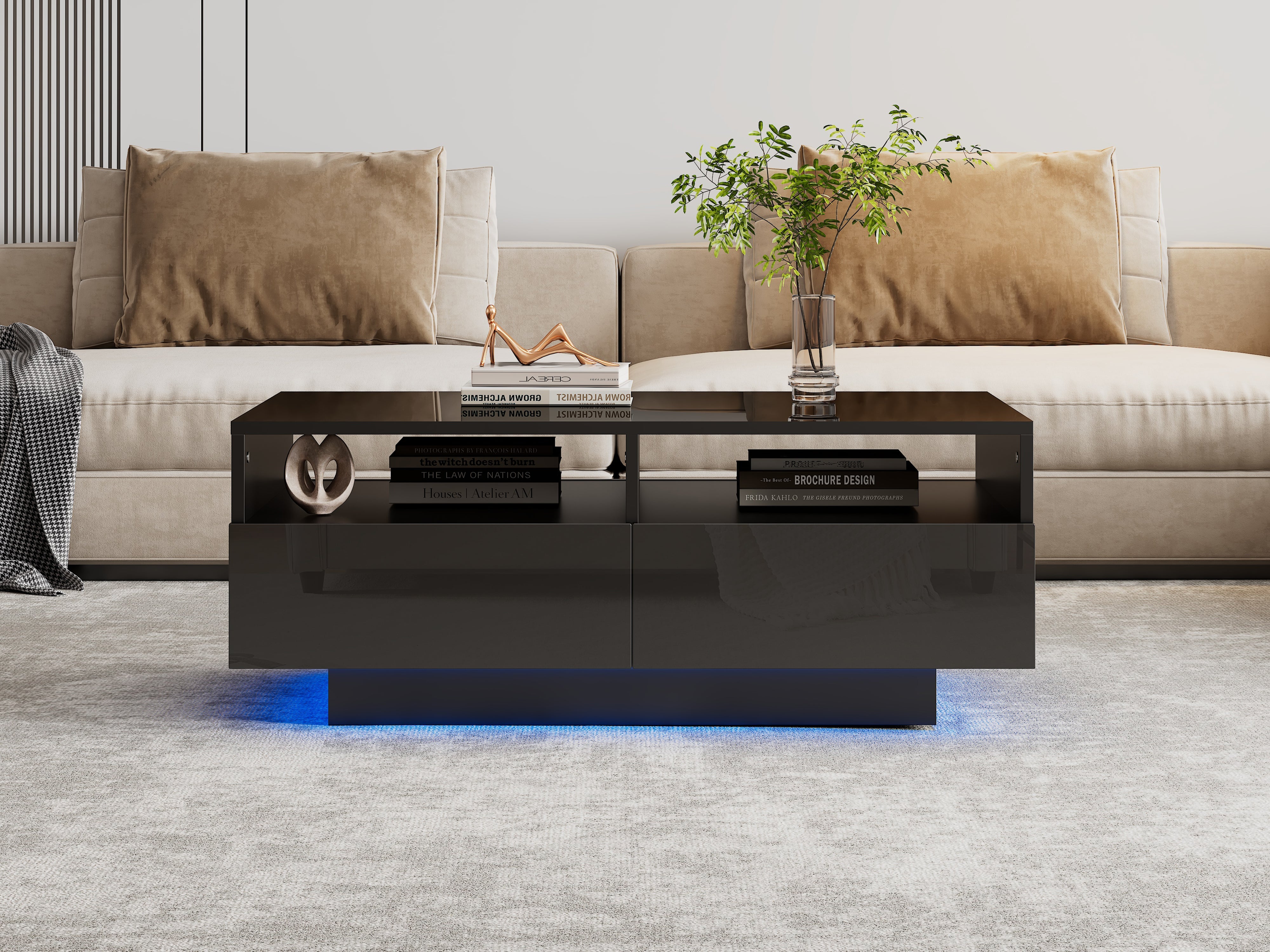 Logidon LED high gloss coffee table with 4 drawers and 16 colors LED USB