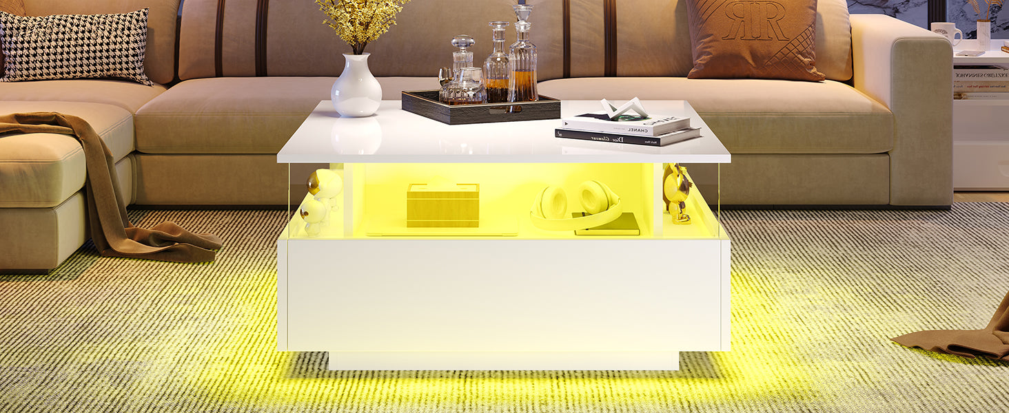Logidon witte hoogglans salontafel 70x70x41 cm met LED-verlichting