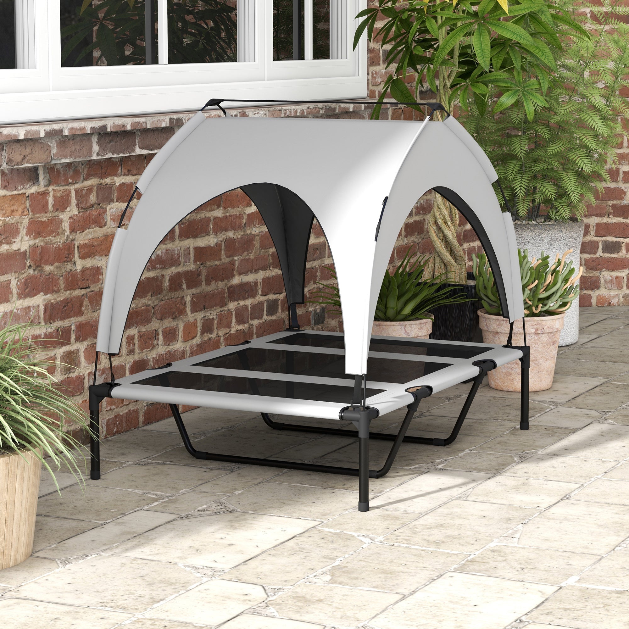 Logidon PawHut verhoogd hondenbed met luifel lichtgrijs 106x76x94 cm