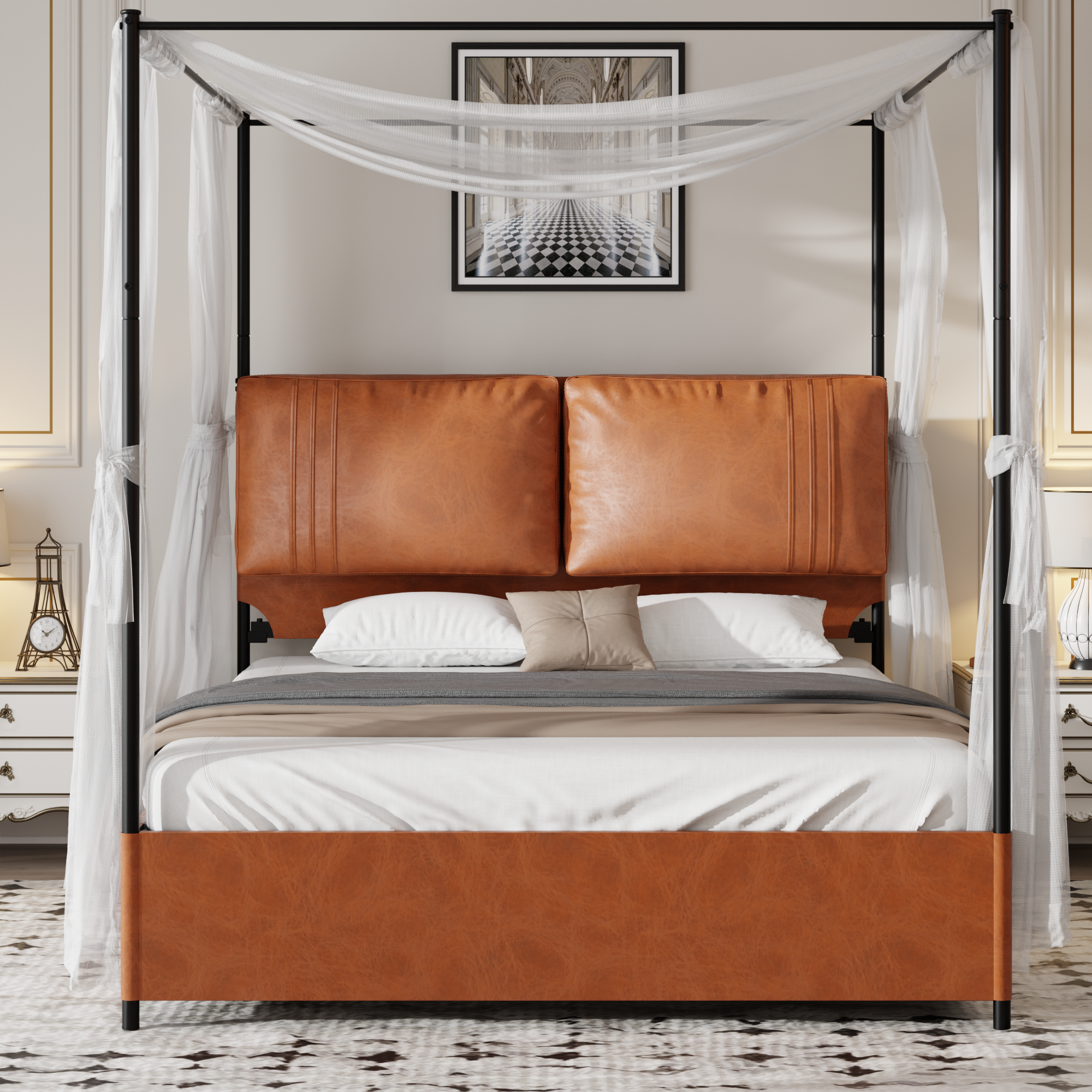 Logidon luxe bed 140x200 bruin kunstleer leren kussen metalen frame