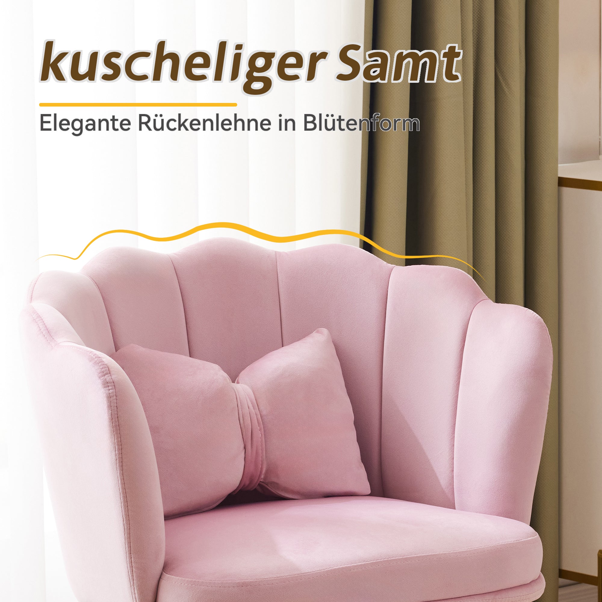 Logidon Set of 4 Pink Velvet Chairs with Petal Backs and Gold Legs