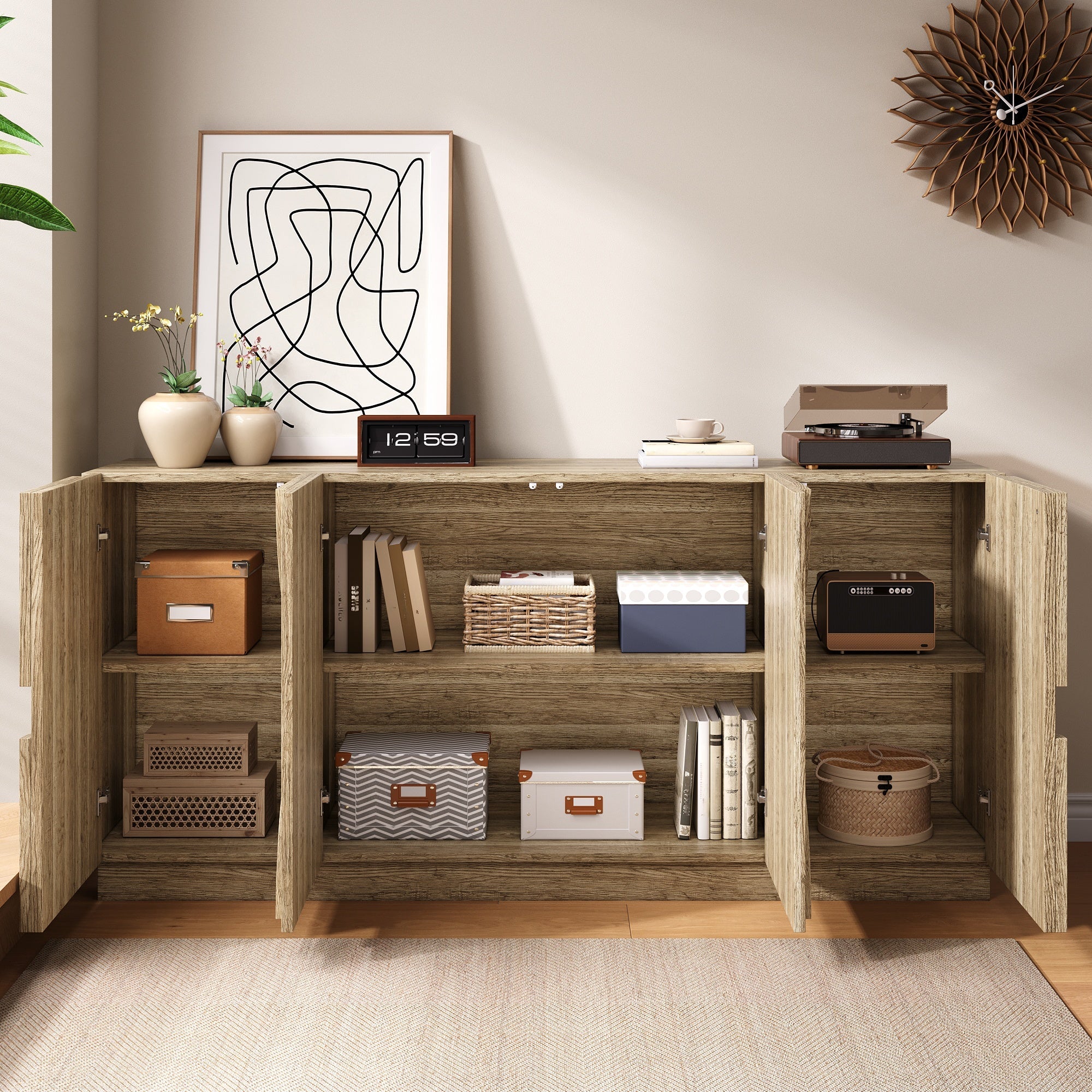 Logidon Dressoir 160x40x80 cm naturel hout met deuren en soft close