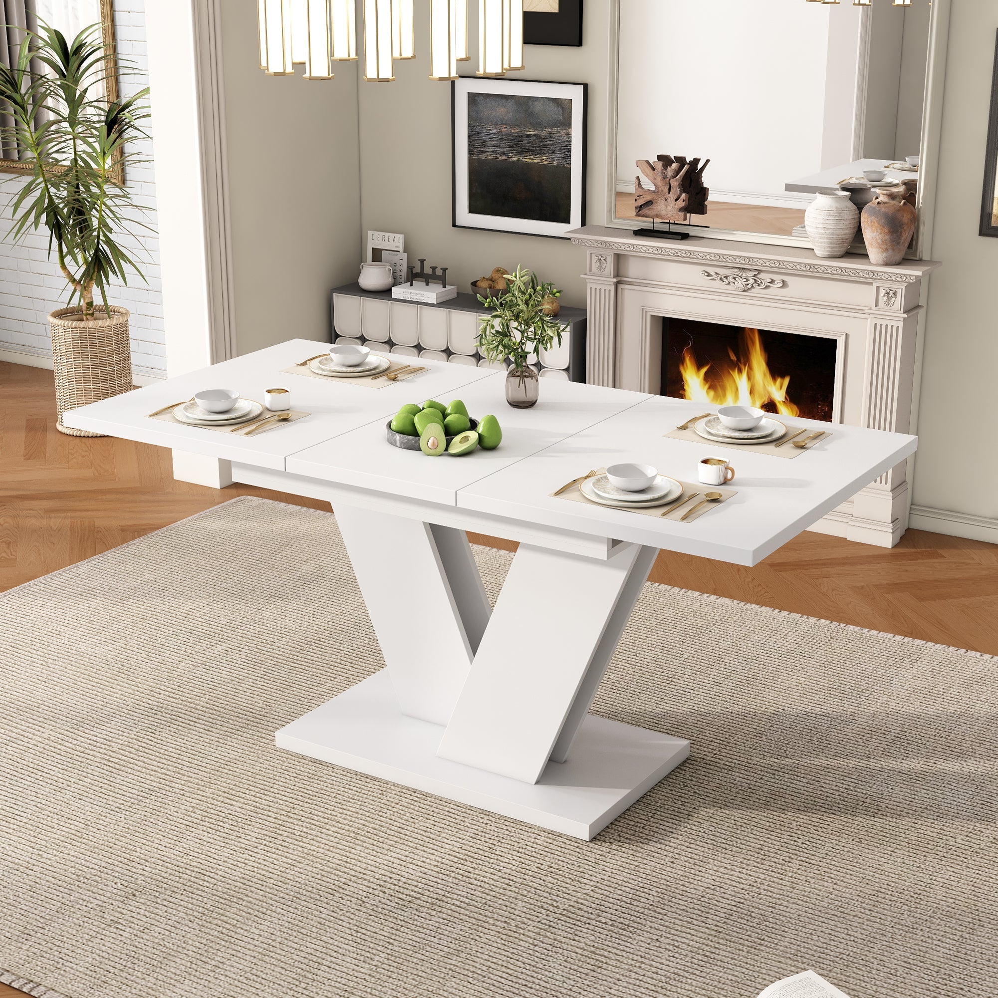 Logidon Uitschuifbare eettafel Wit MDF 160 80 Verdikt blad
