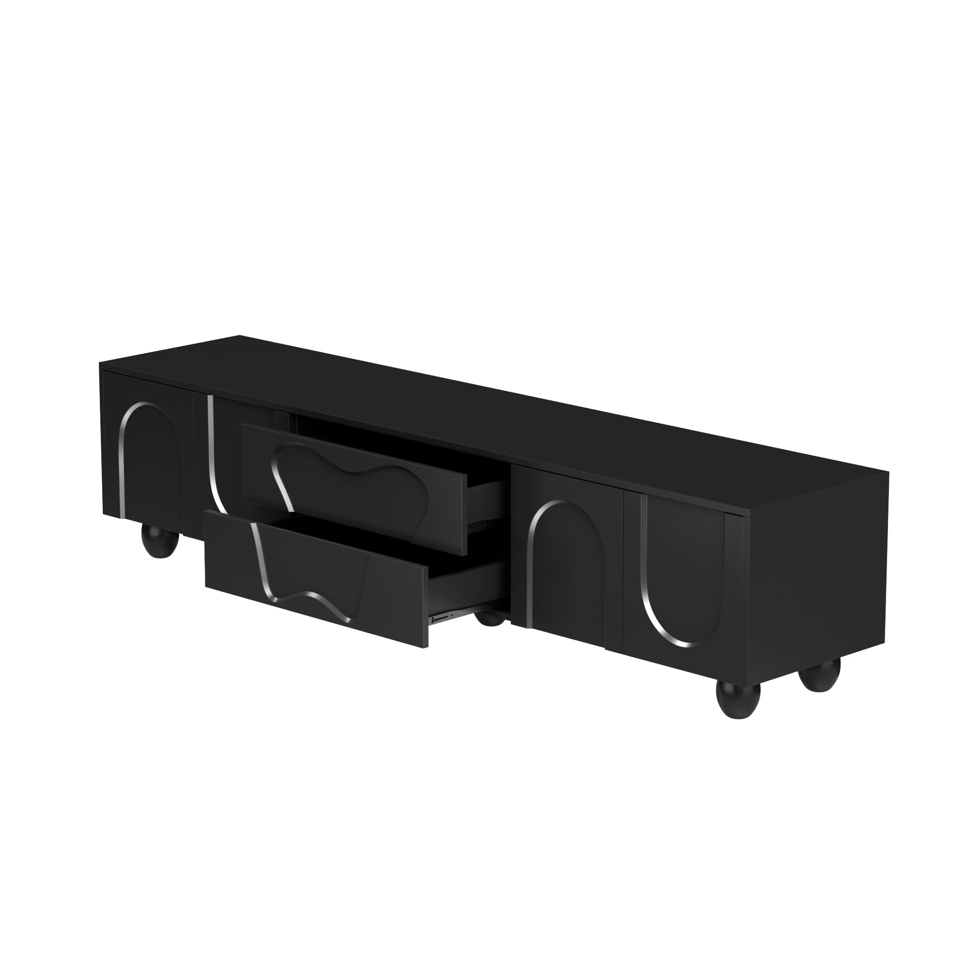 Logidon TV-meubel 180 cm Zwart Modern Kast met Houten Poten