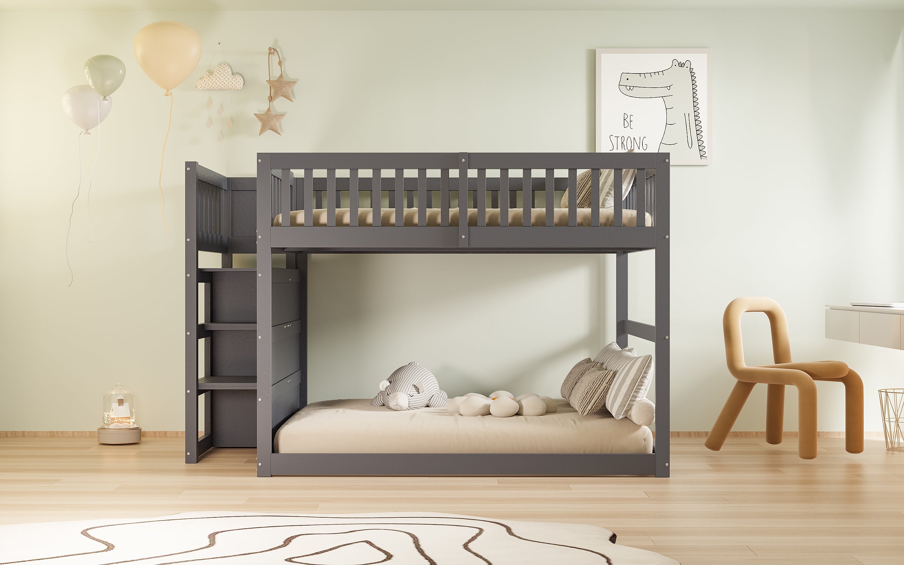 Logidon laag stapelbed 140x200 grijs veiligheidsstapelbed