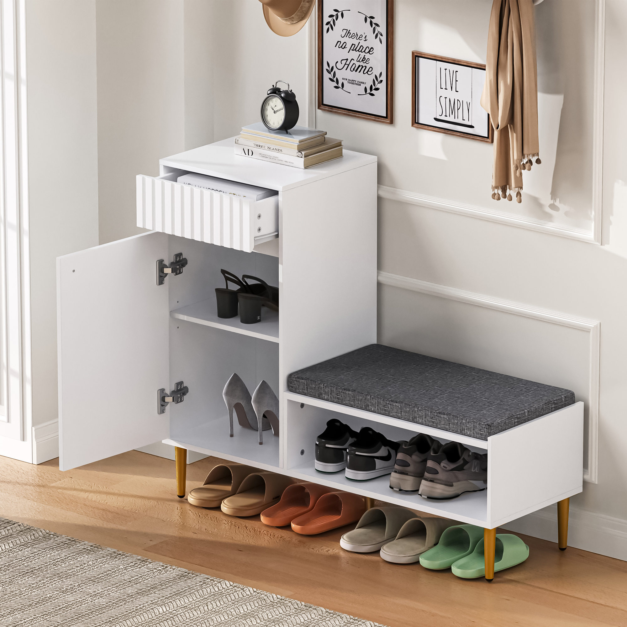 Logidon Moderne Schoenenkast Met Bank Wit 100x35x82 cm