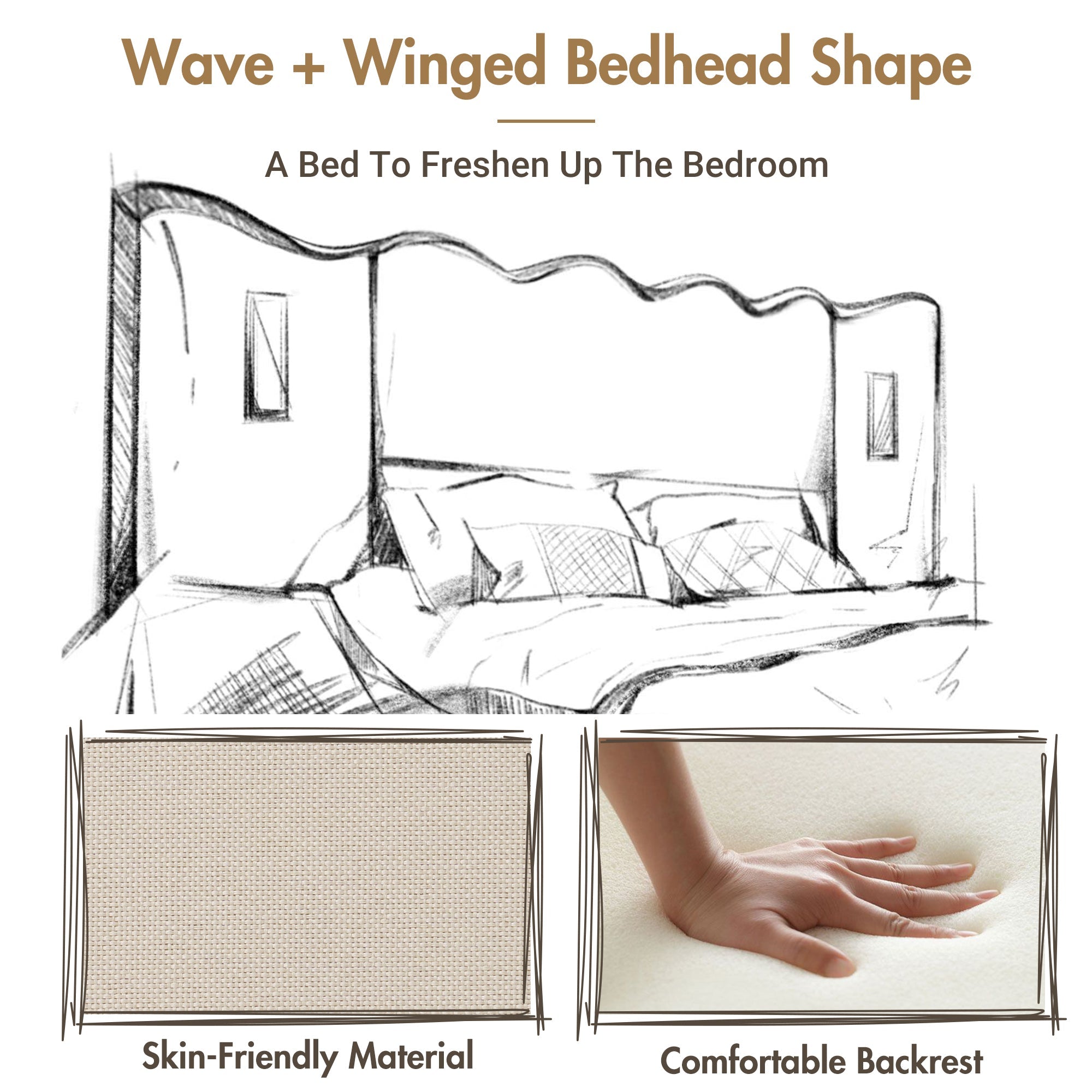 Logidon upholstered bed double bed 180x200 reading lamp USB C beige linen