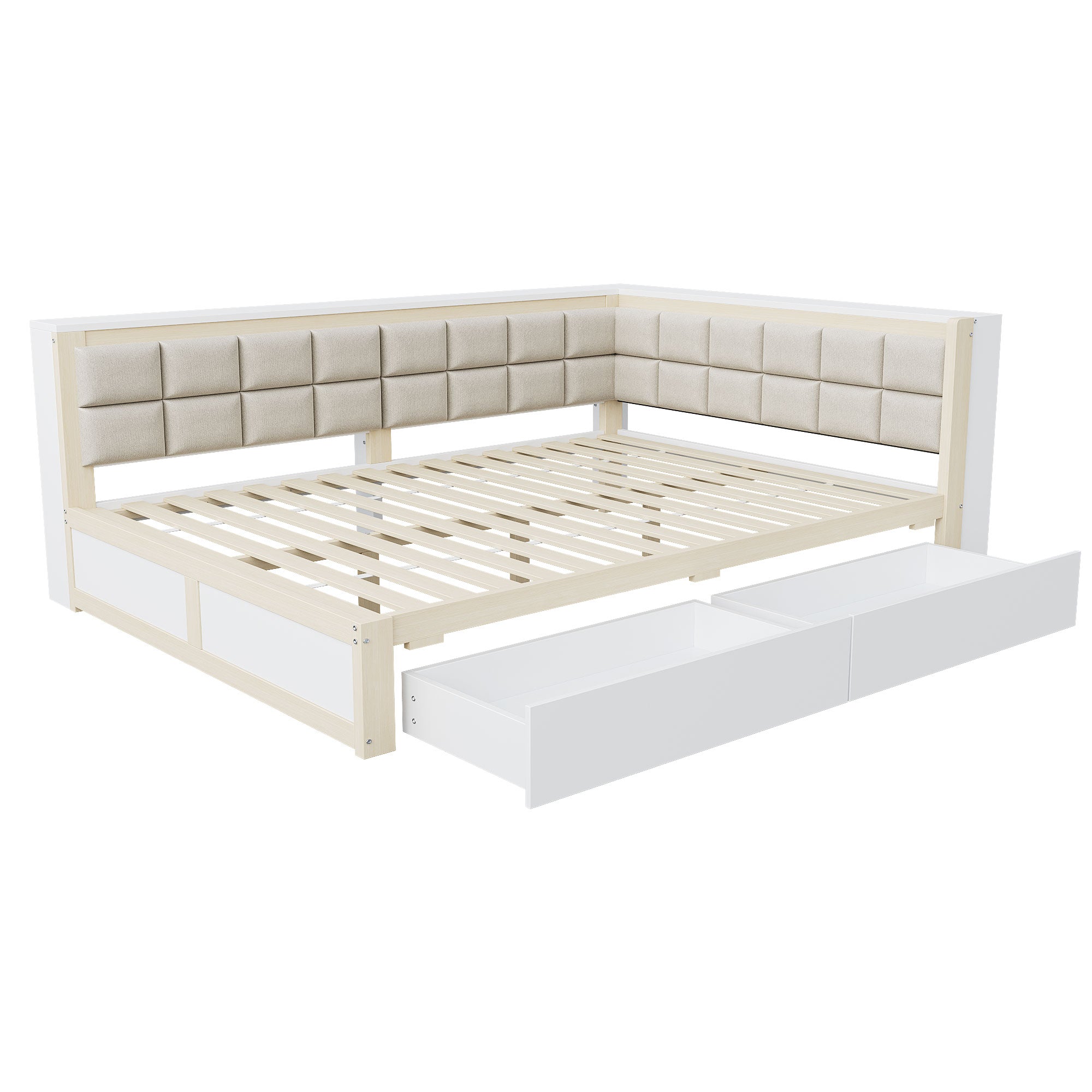 Logidon slaapbank 140x200 met rugleuning en opbergruimte naturel hout